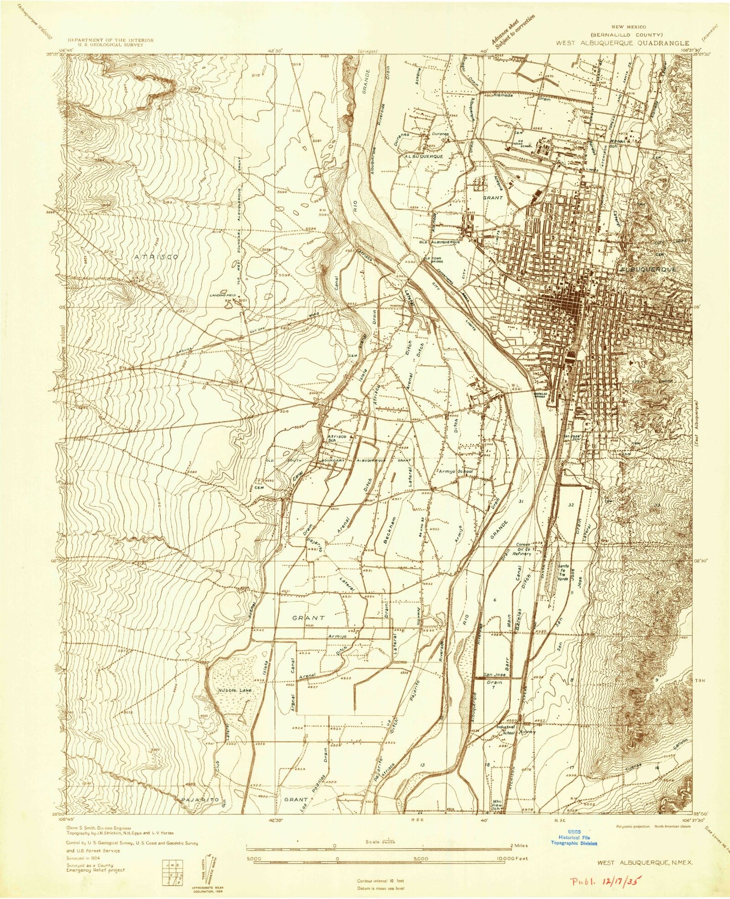 Classic USGS Albuquerque West New Mexico 7.5'x7.5' Topo Map Image