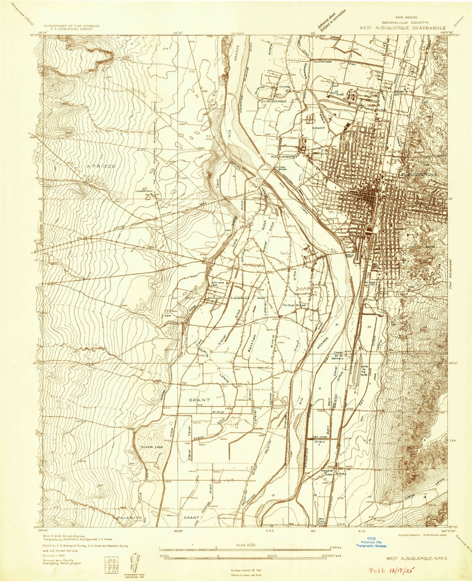 Classic USGS Albuquerque West New Mexico 7.5'x7.5' Topo Map Image