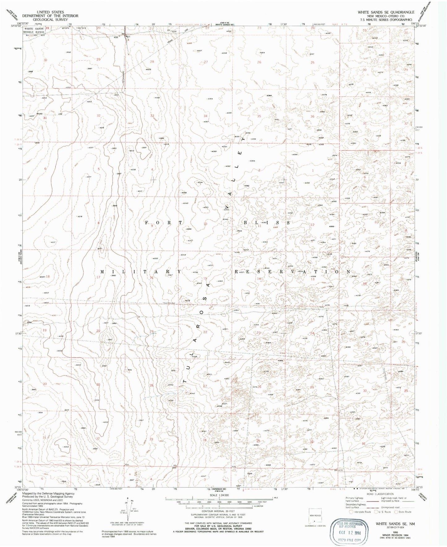 Classic USGS White Sands SE New Mexico 7.5'x7.5' Topo Map Image