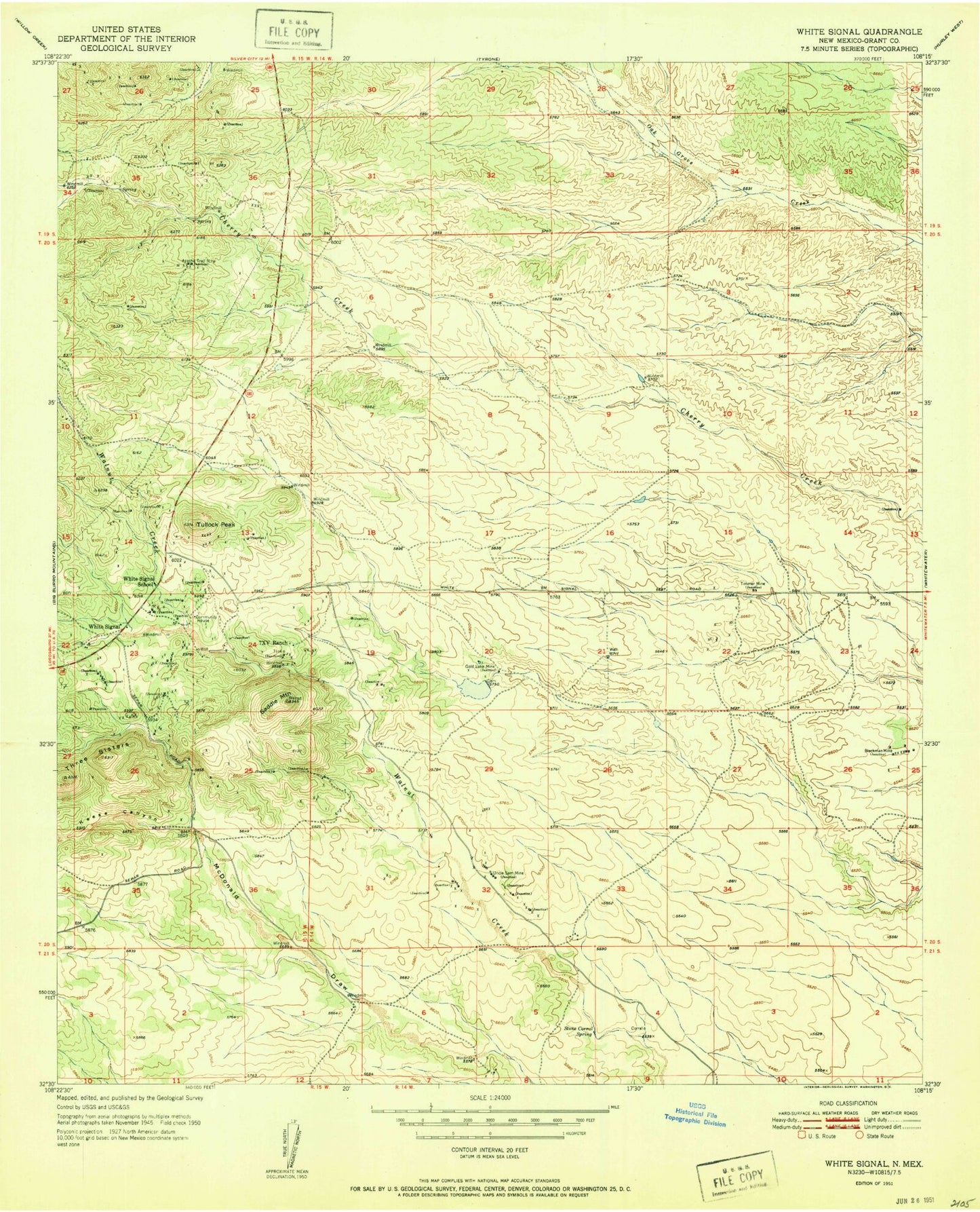 Classic USGS White Signal New Mexico 7.5'x7.5' Topo Map Image
