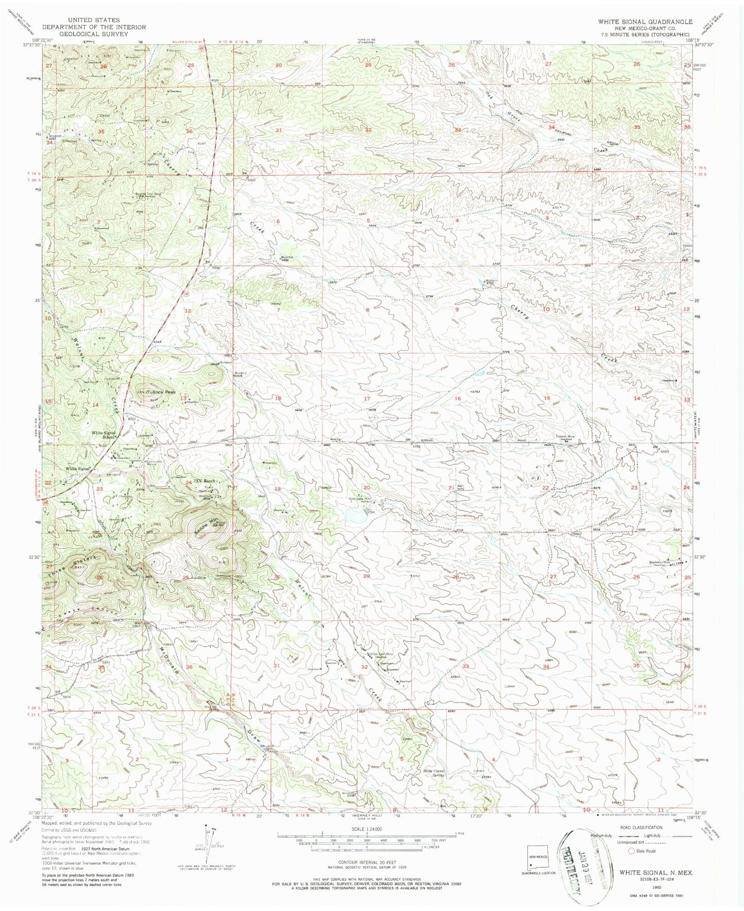 Classic USGS White Signal New Mexico 7.5'x7.5' Topo Map Image