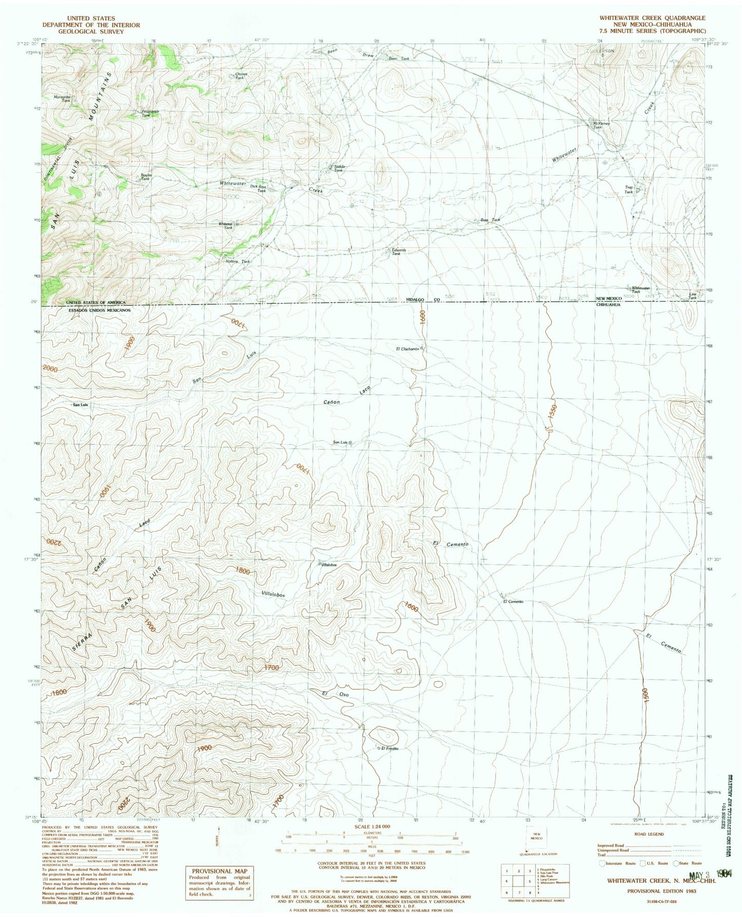 Classic USGS Whitewater Creek New Mexico 7.5'x7.5' Topo Map Image
