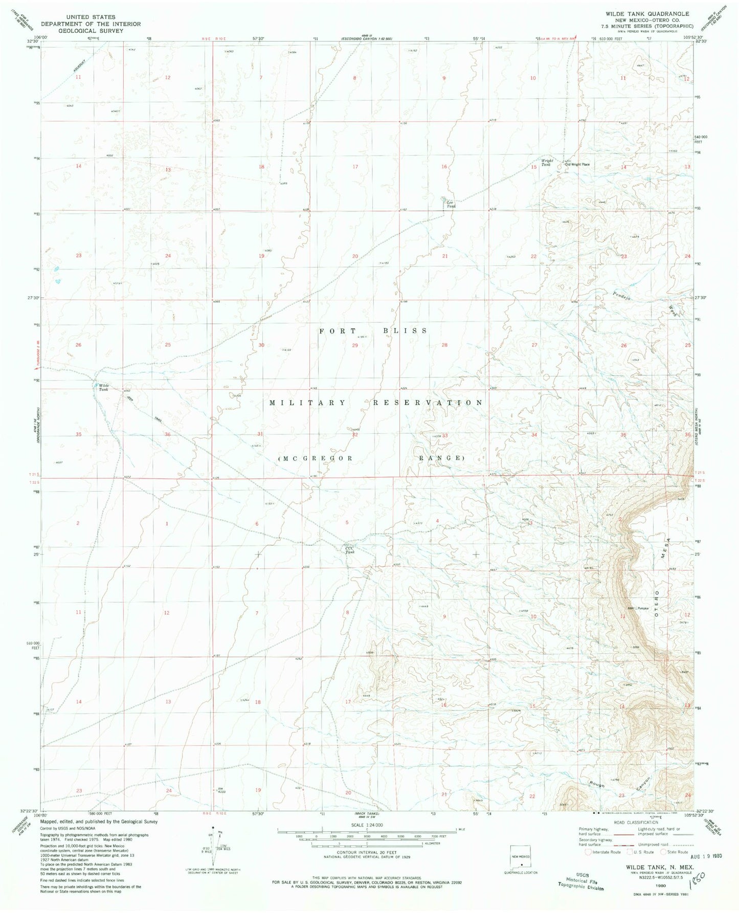 Classic USGS Wilde Tank New Mexico 7.5'x7.5' Topo Map Image