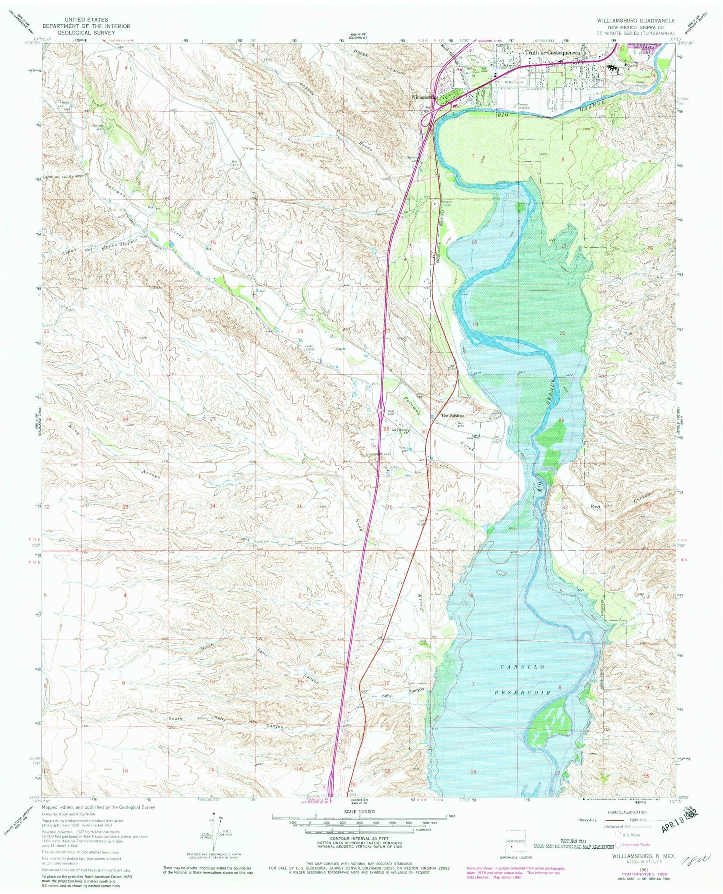 Classic USGS Williamsburg New Mexico 7.5'x7.5' Topo Map Image