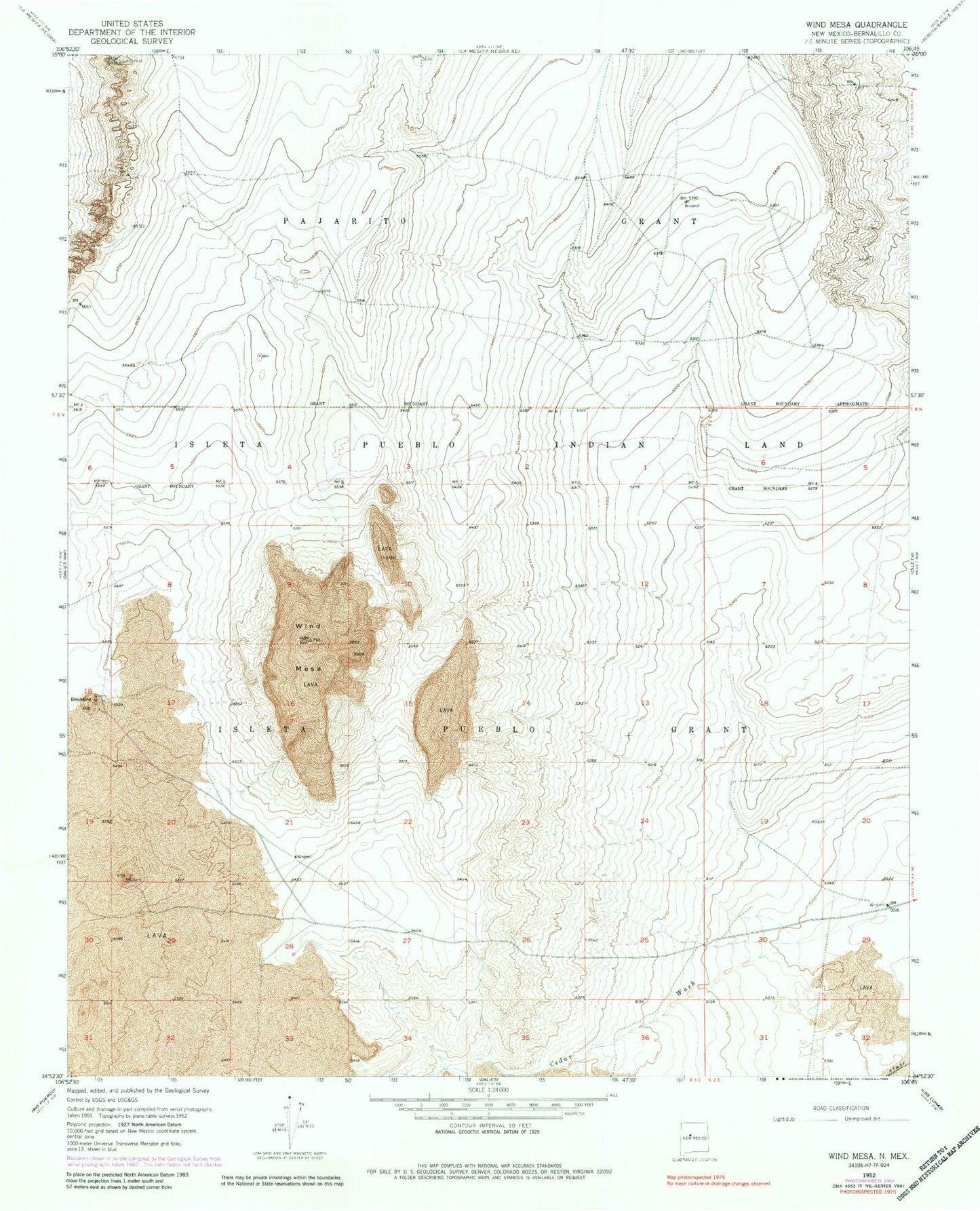Classic USGS Wind Mesa New Mexico 7.5'x7.5' Topo Map Image