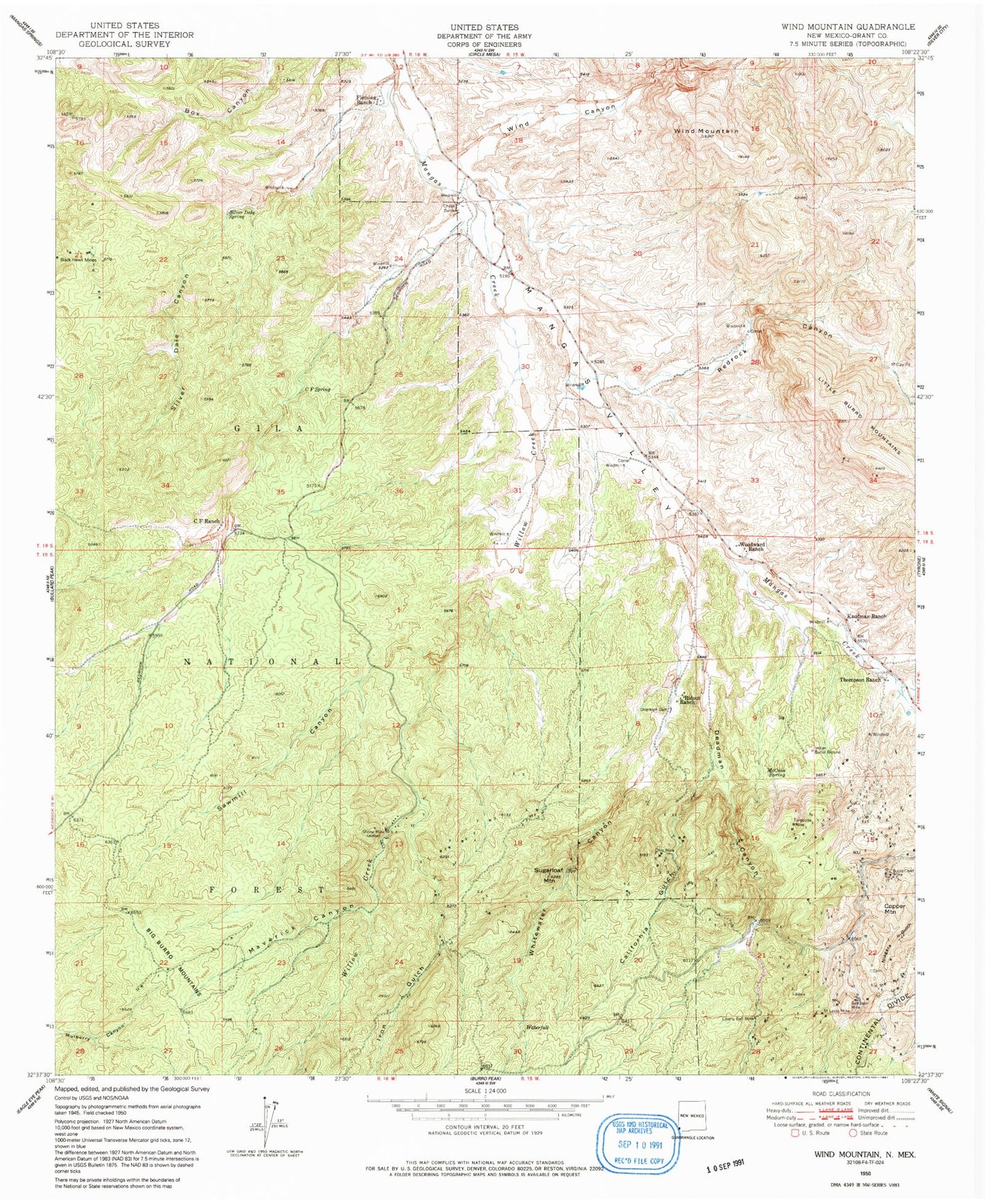 Classic USGS Wind Mountain New Mexico 7.5'x7.5' Topo Map Image