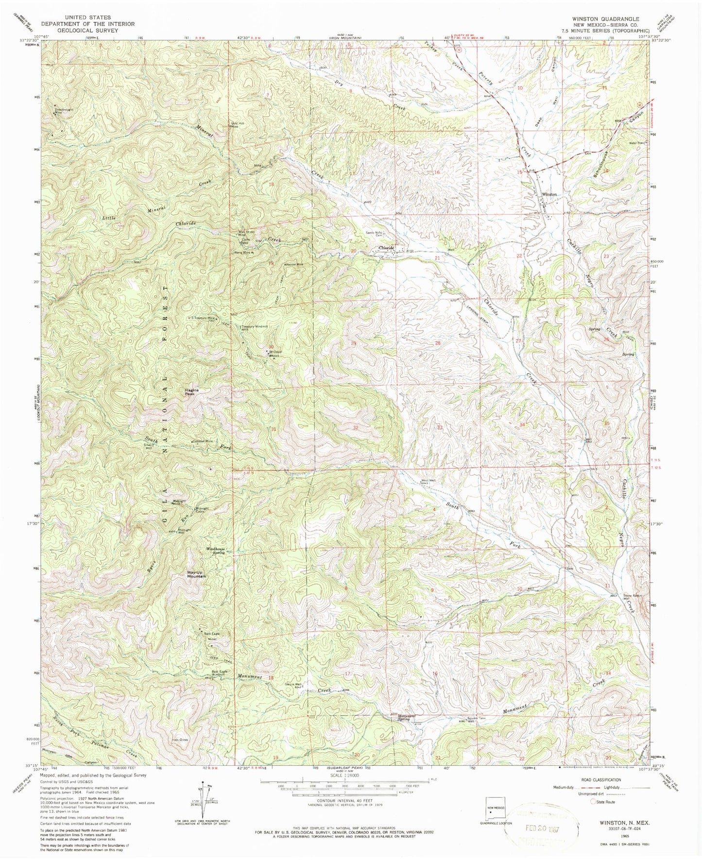 Classic USGS Winston New Mexico 7.5'x7.5' Topo Map Image