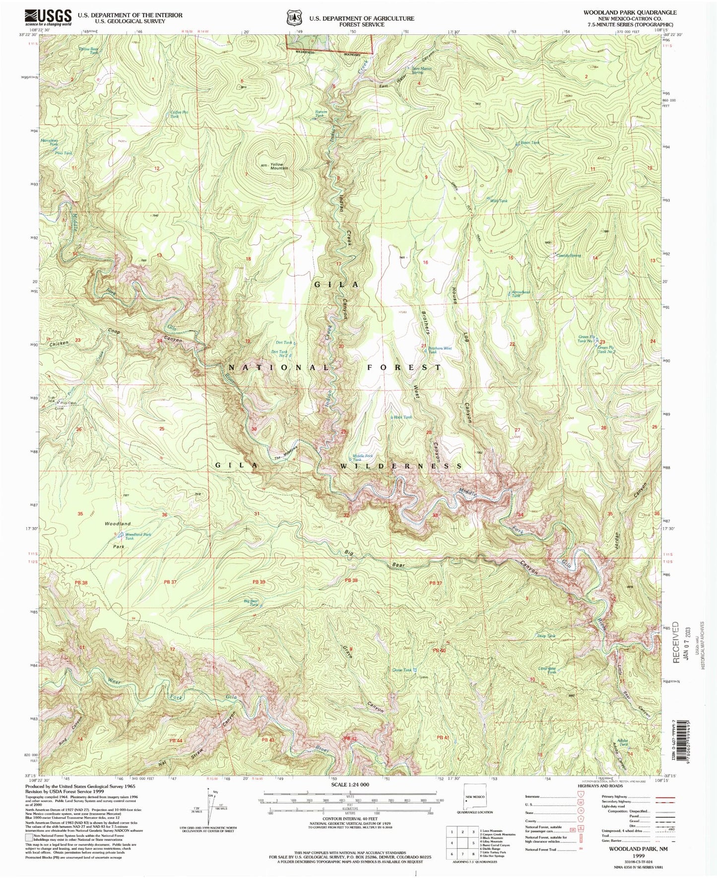 USGS Classic Woodland Park New Mexico 7.5'x7.5' Topo Map Image