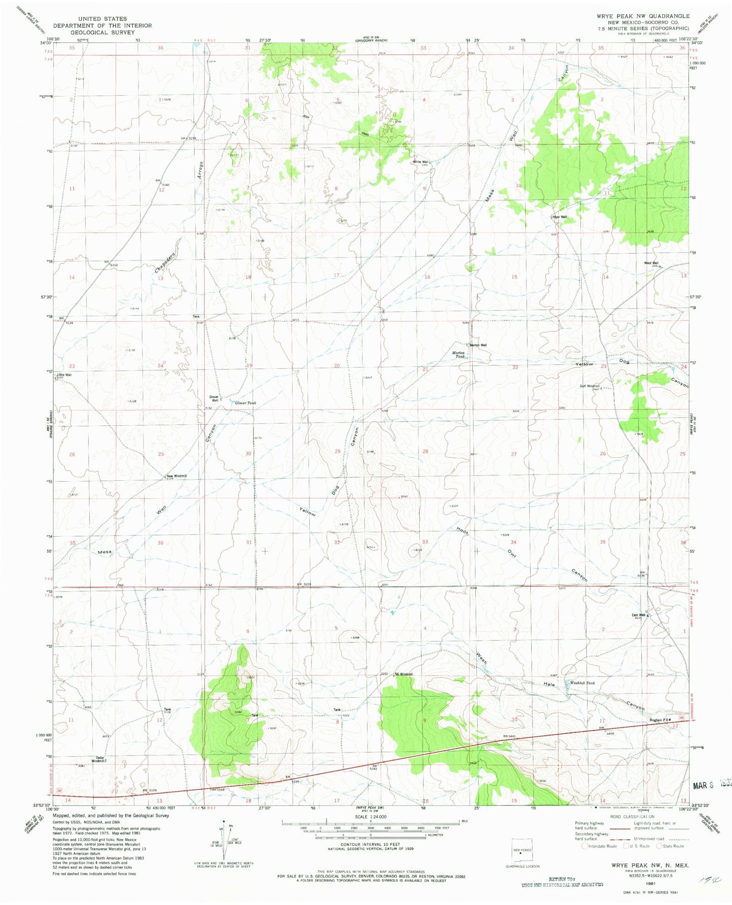 Classic USGS Wrye Peak NW New Mexico 7.5'x7.5' Topo Map Image
