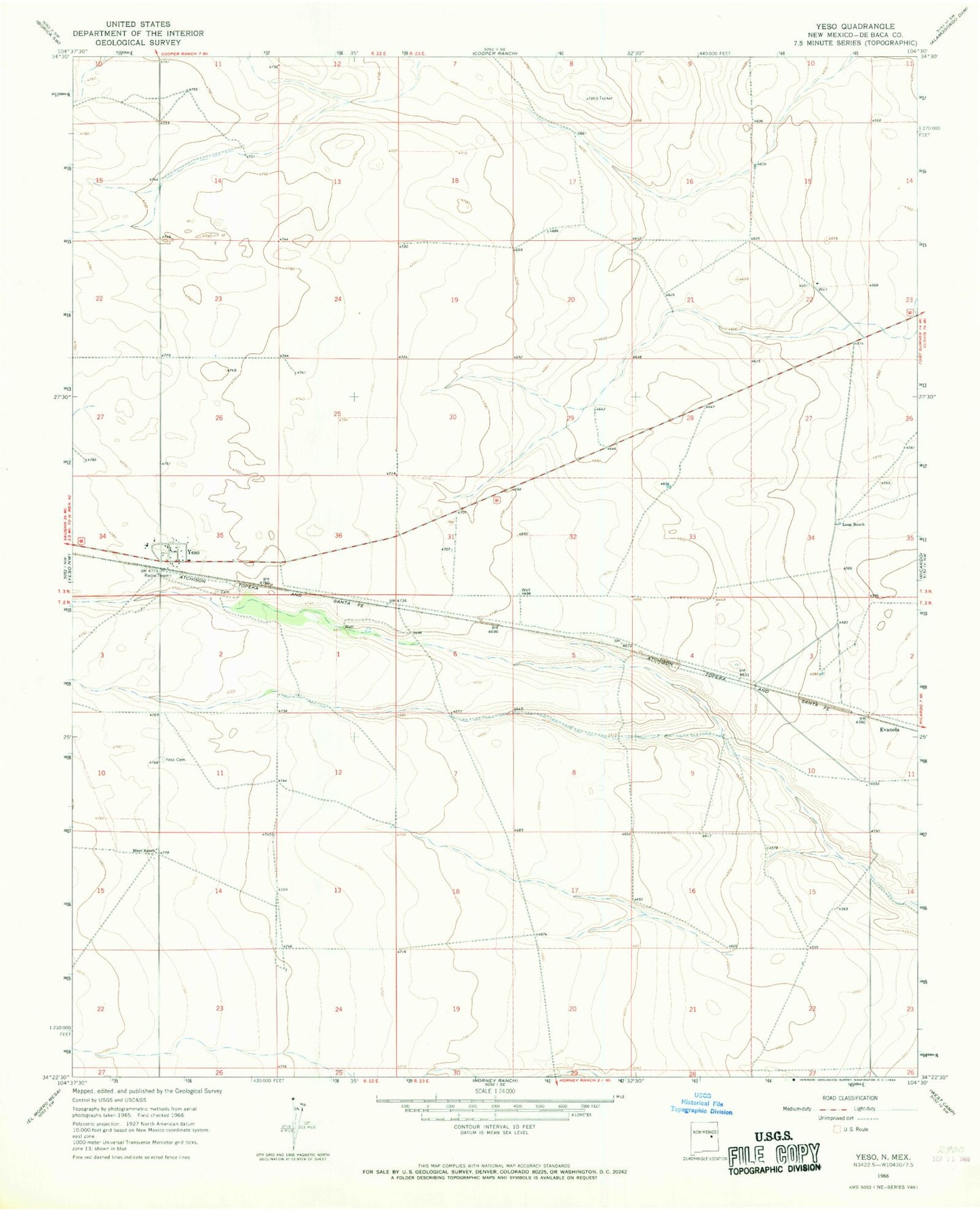Classic USGS Yeso New Mexico 7.5'x7.5' Topo Map Image