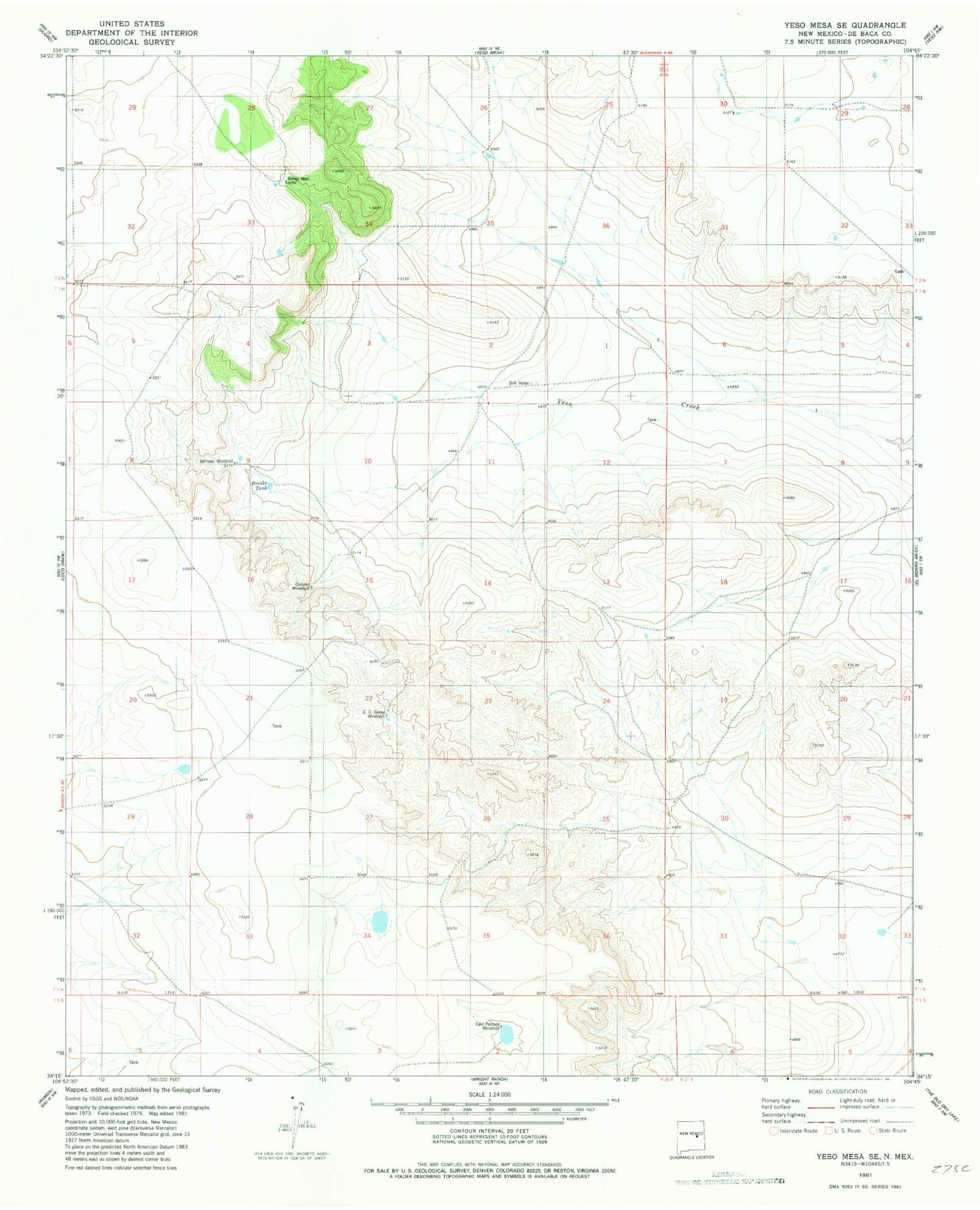 Classic USGS Yeso Mesa SE New Mexico 7.5'x7.5' Topo Map Image