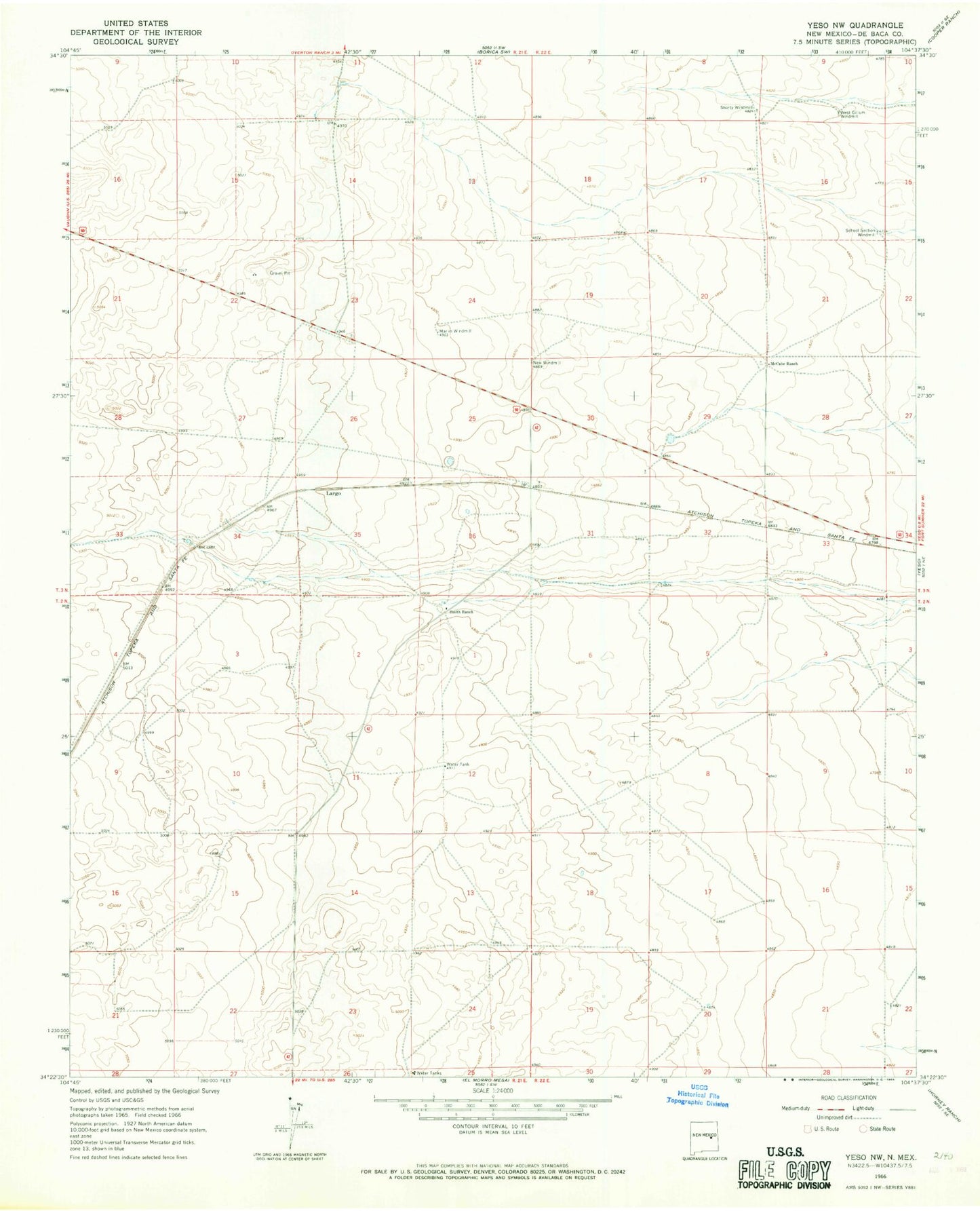 Classic USGS Yeso NW New Mexico 7.5'x7.5' Topo Map Image