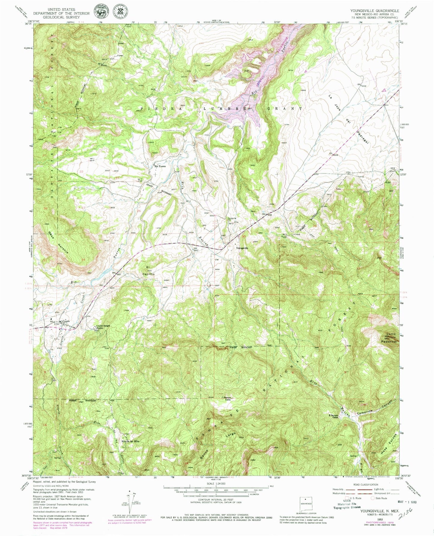 Classic USGS Youngsville New Mexico 7.5'x7.5' Topo Map Image