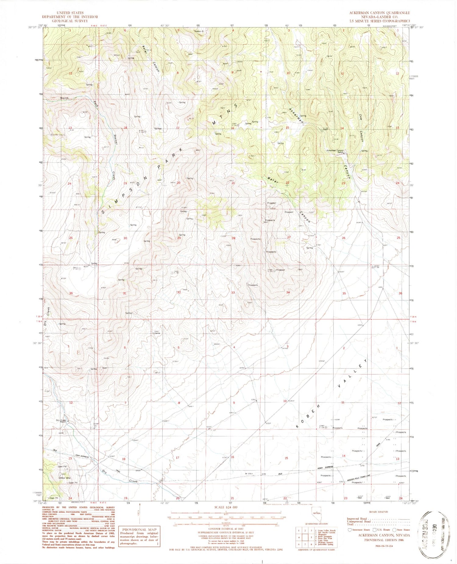 Classic USGS Ackerman Canyon Nevada 7.5'x7.5' Topo Map Image