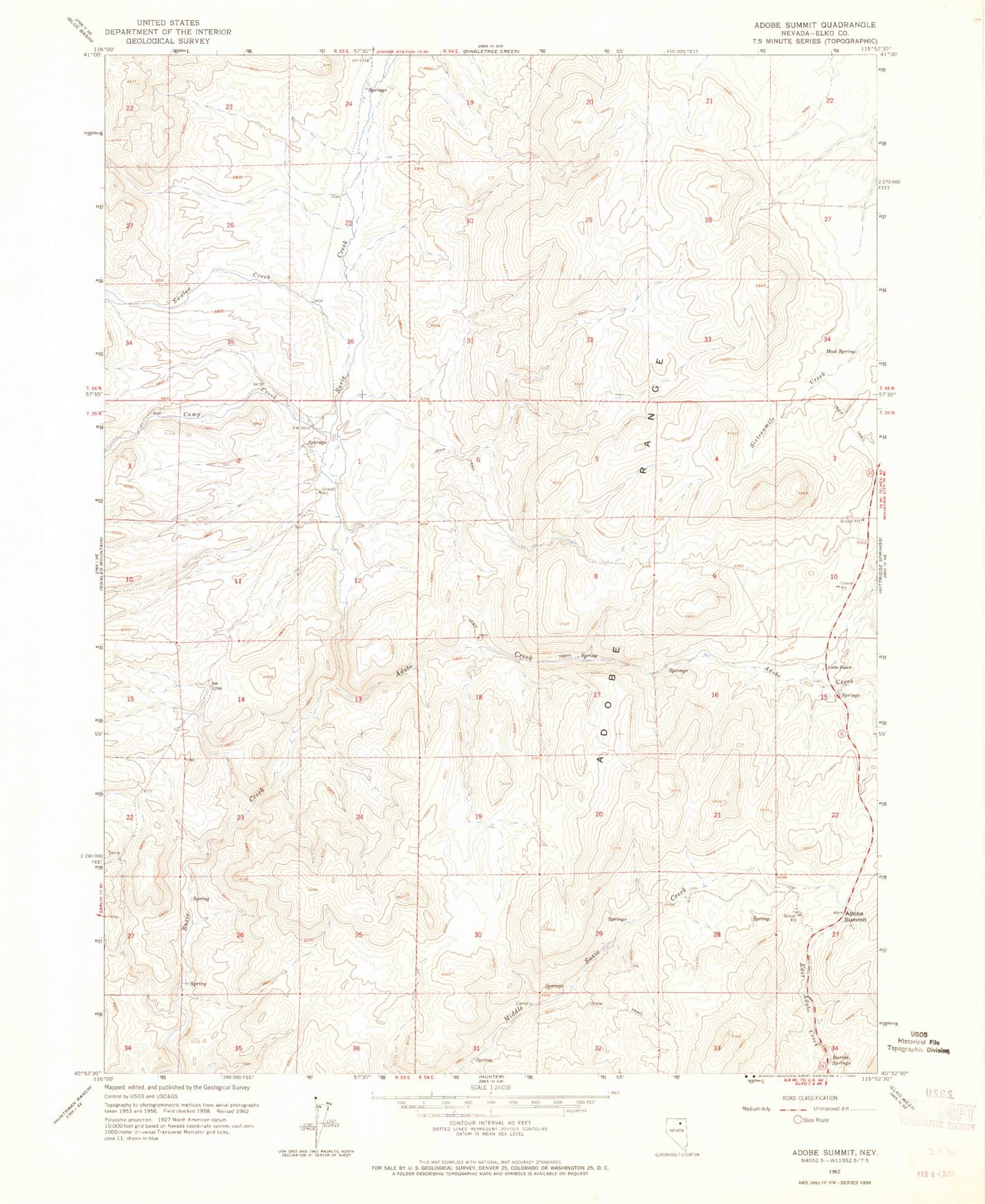Classic USGS Adobe Summit Nevada 7.5'x7.5' Topo Map Image