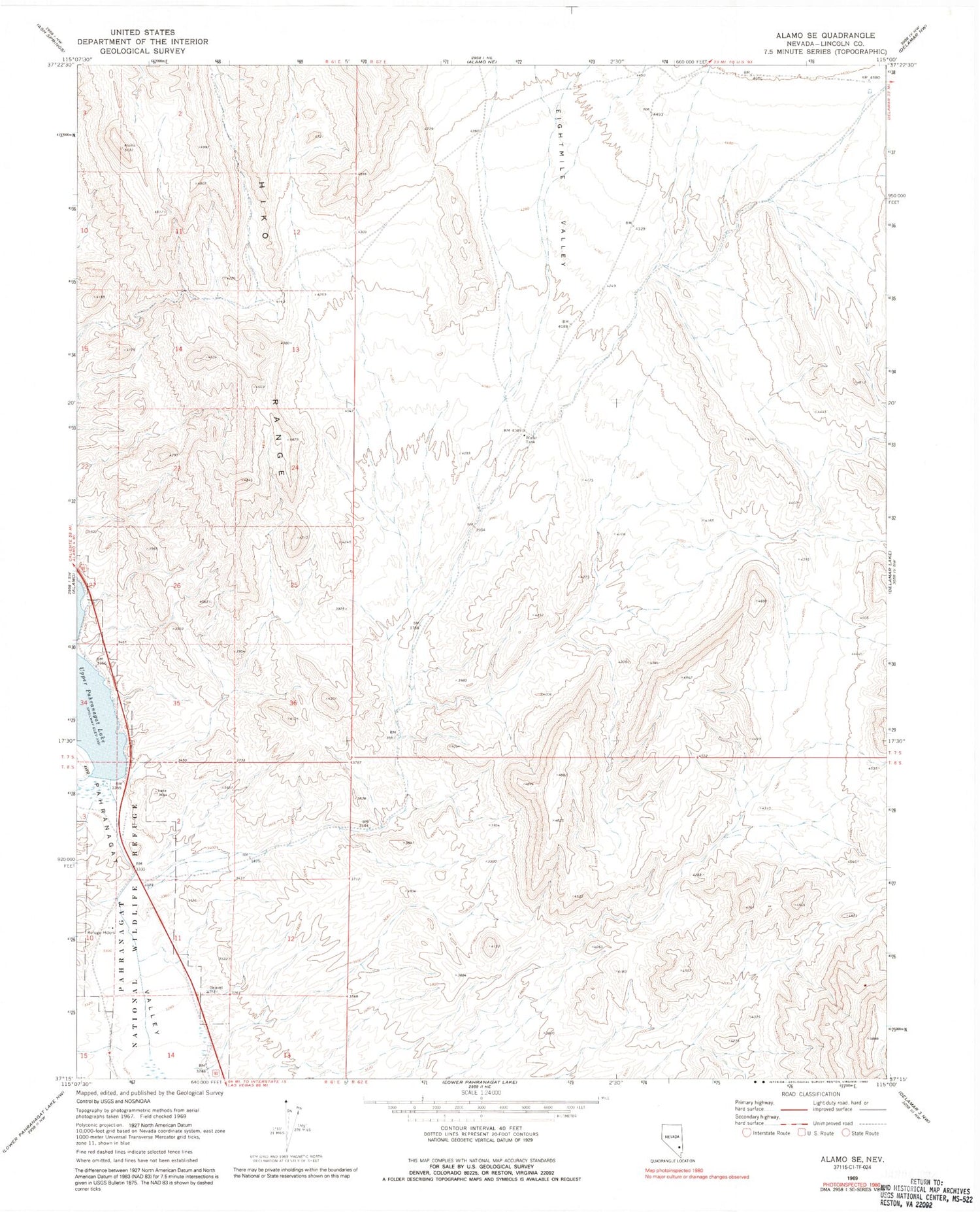 Classic USGS Alamo SE Nevada 7.5'x7.5' Topo Map Image