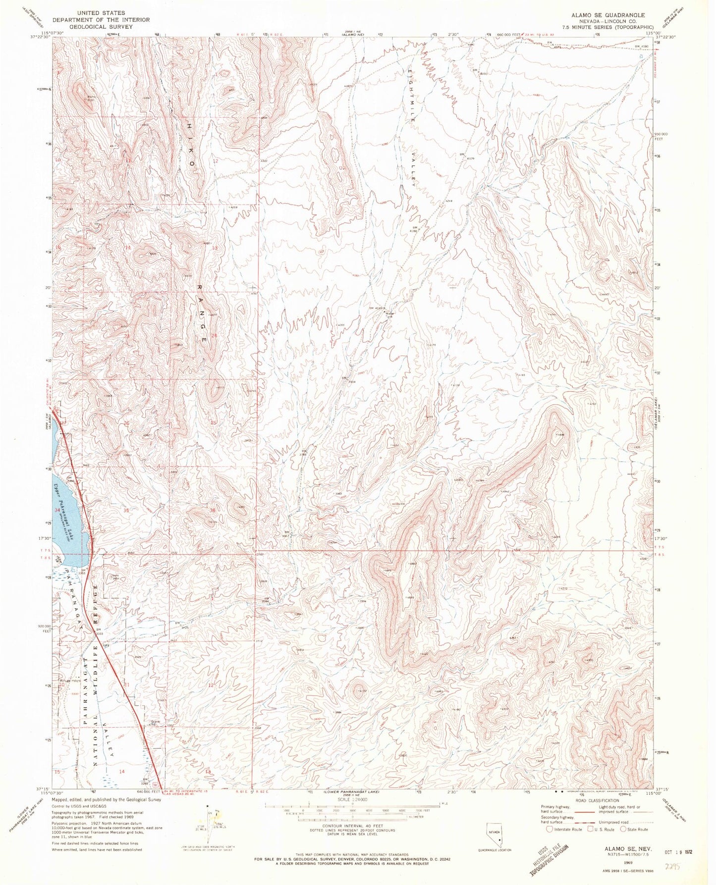 Classic USGS Alamo SE Nevada 7.5'x7.5' Topo Map Image