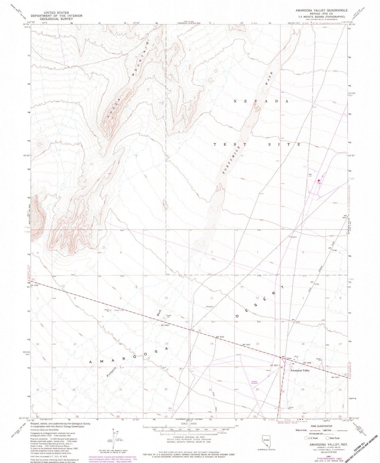 Classic USGS Amargosa Valley Nevada 7.5'x7.5' Topo Map Image