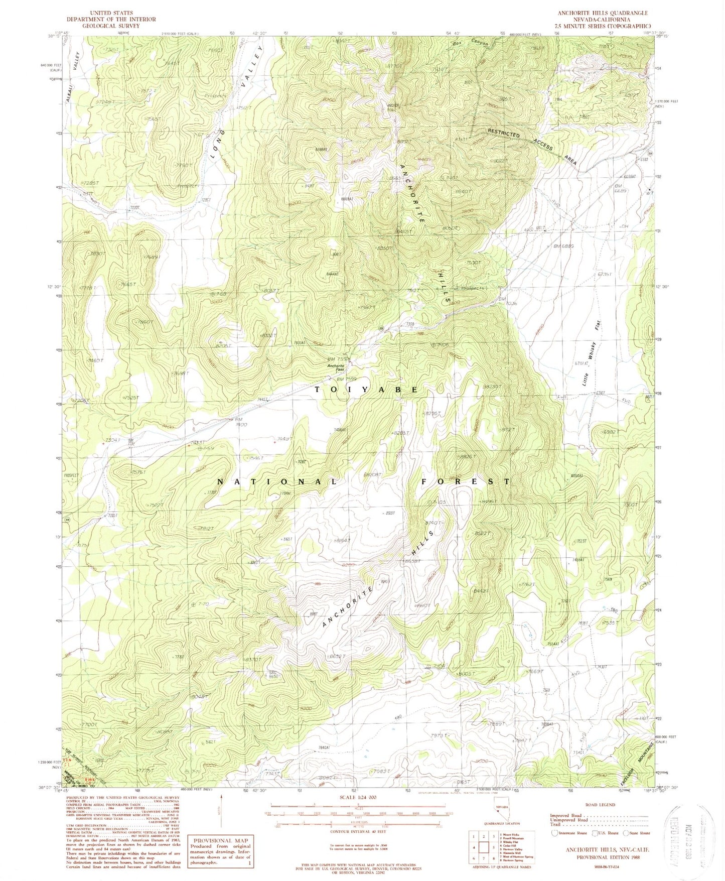 Classic USGS Anchorite Hills Nevada 7.5'x7.5' Topo Map Image