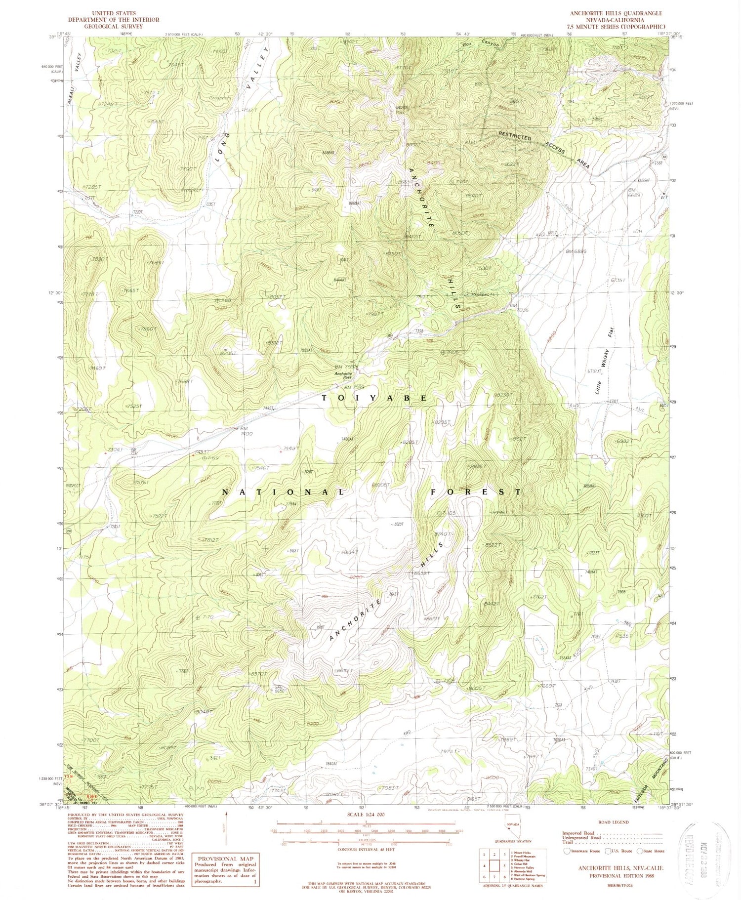 Classic USGS Anchorite Hills Nevada 7.5'x7.5' Topo Map Image