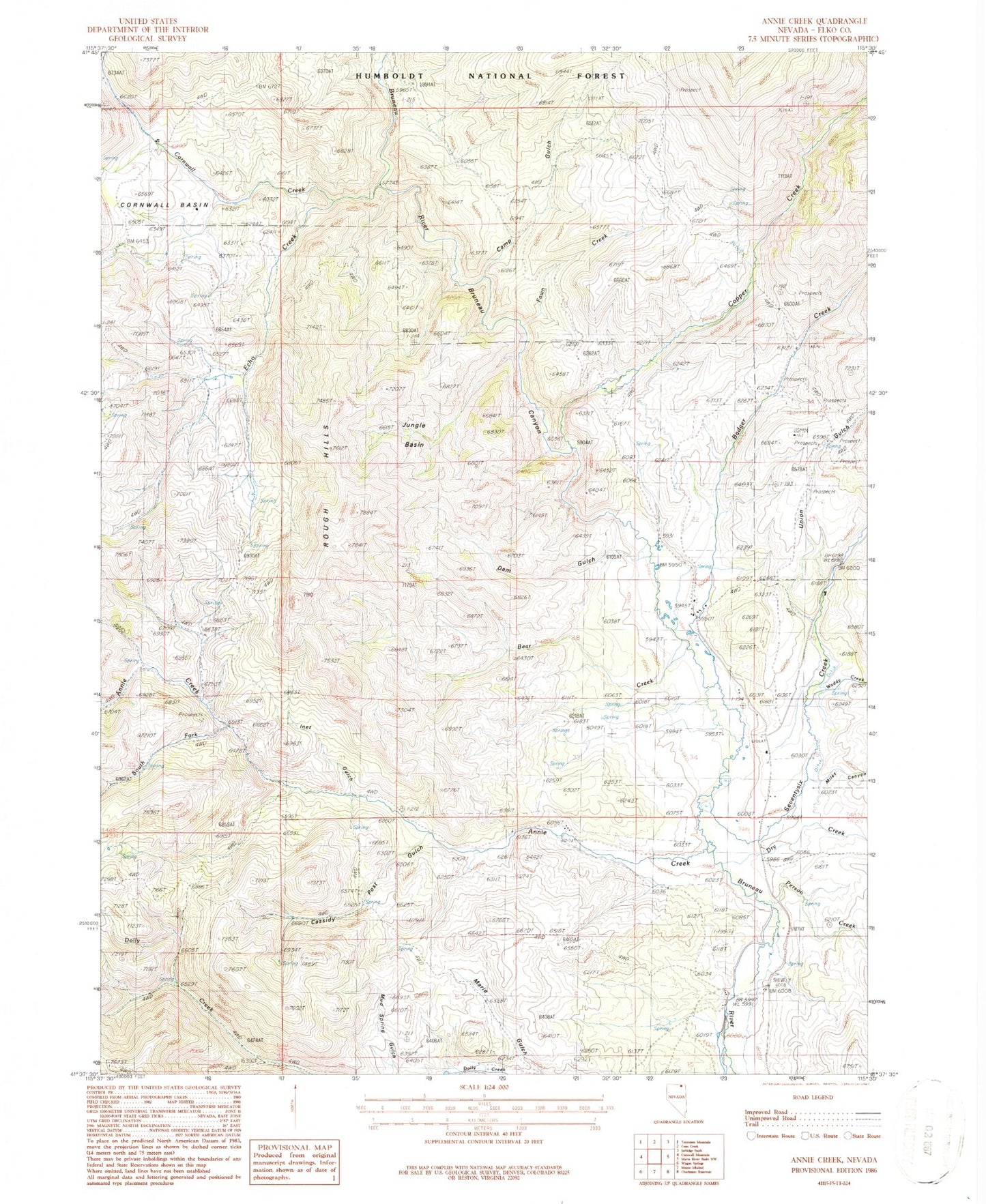 Classic USGS Annie Creek Nevada 7.5'x7.5' Topo Map Image