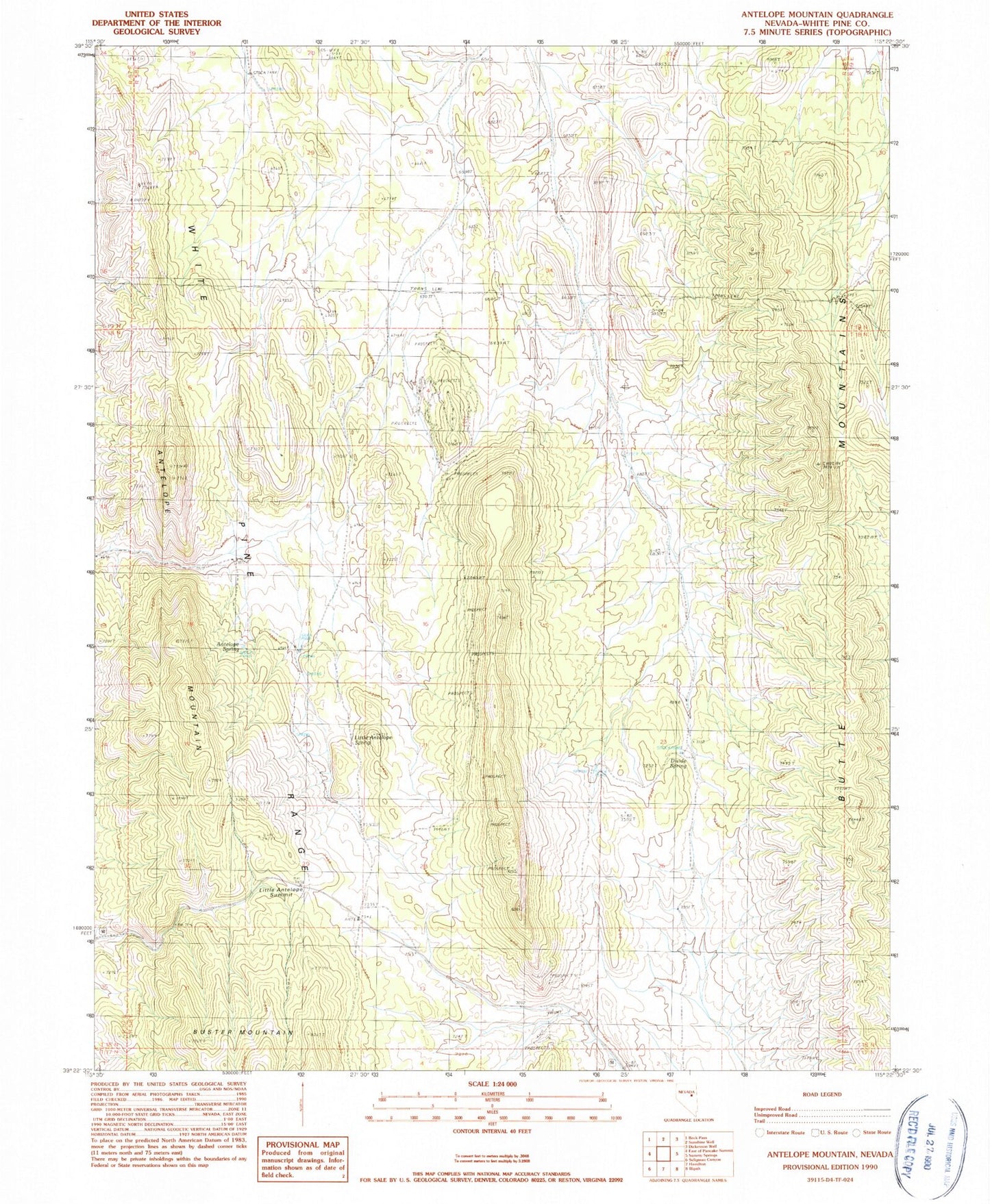 Classic USGS Antelope Mountain Nevada 7.5'x7.5' Topo Map Image