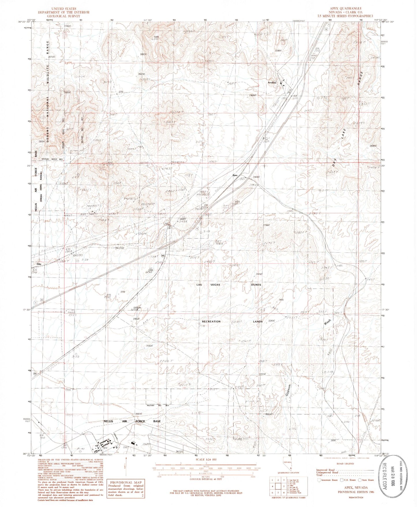 Classic USGS Apex Nevada 7.5'x7.5' Topo Map Image