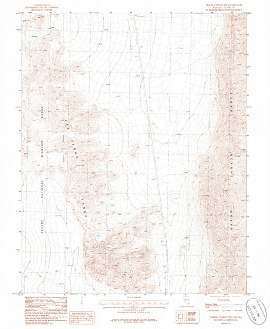 Classic USGS Arrow Canyon NW Nevada 7.5'x7.5' Topo Map Image