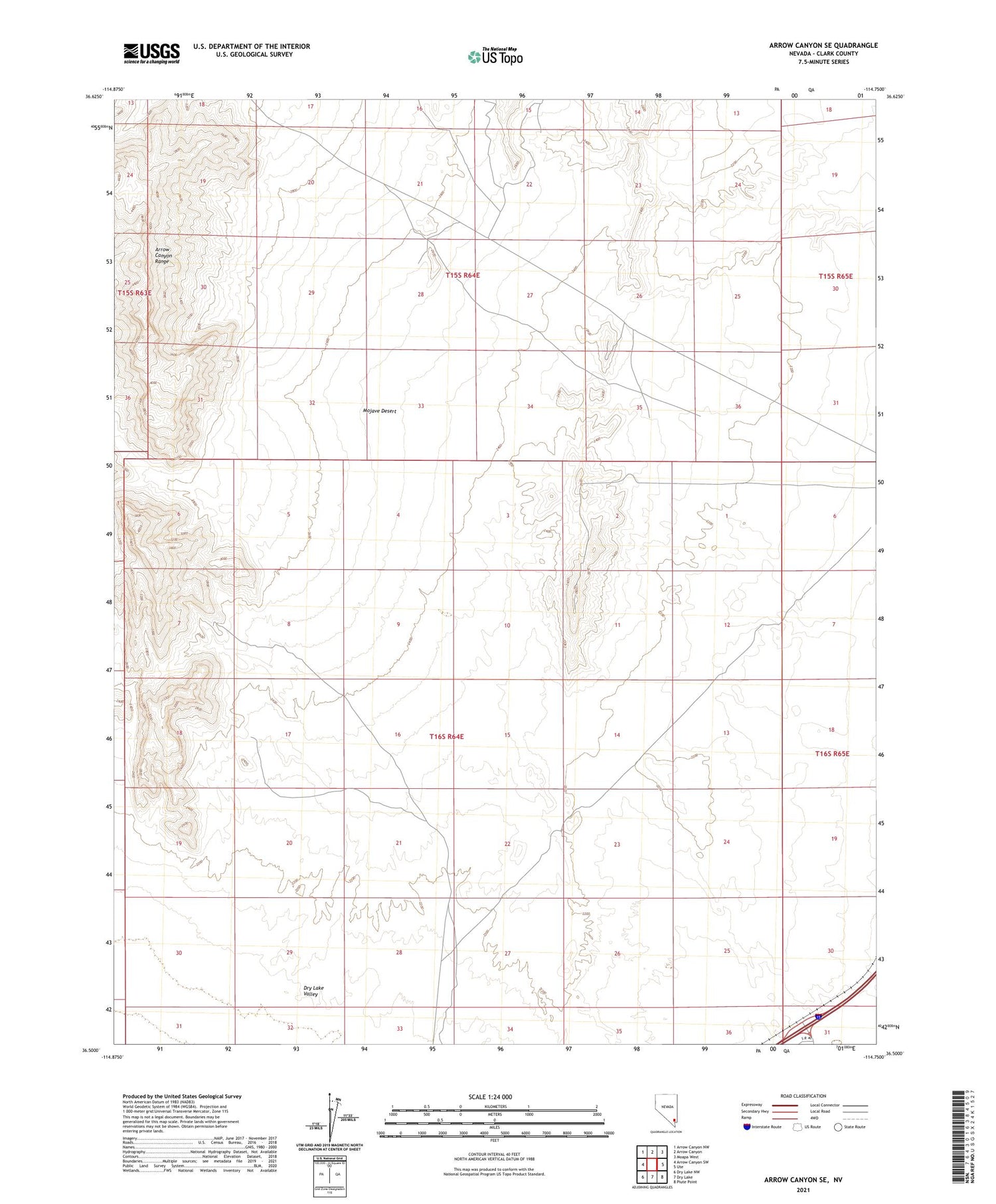 Arrow Canyon SE Nevada US Topo Map Image