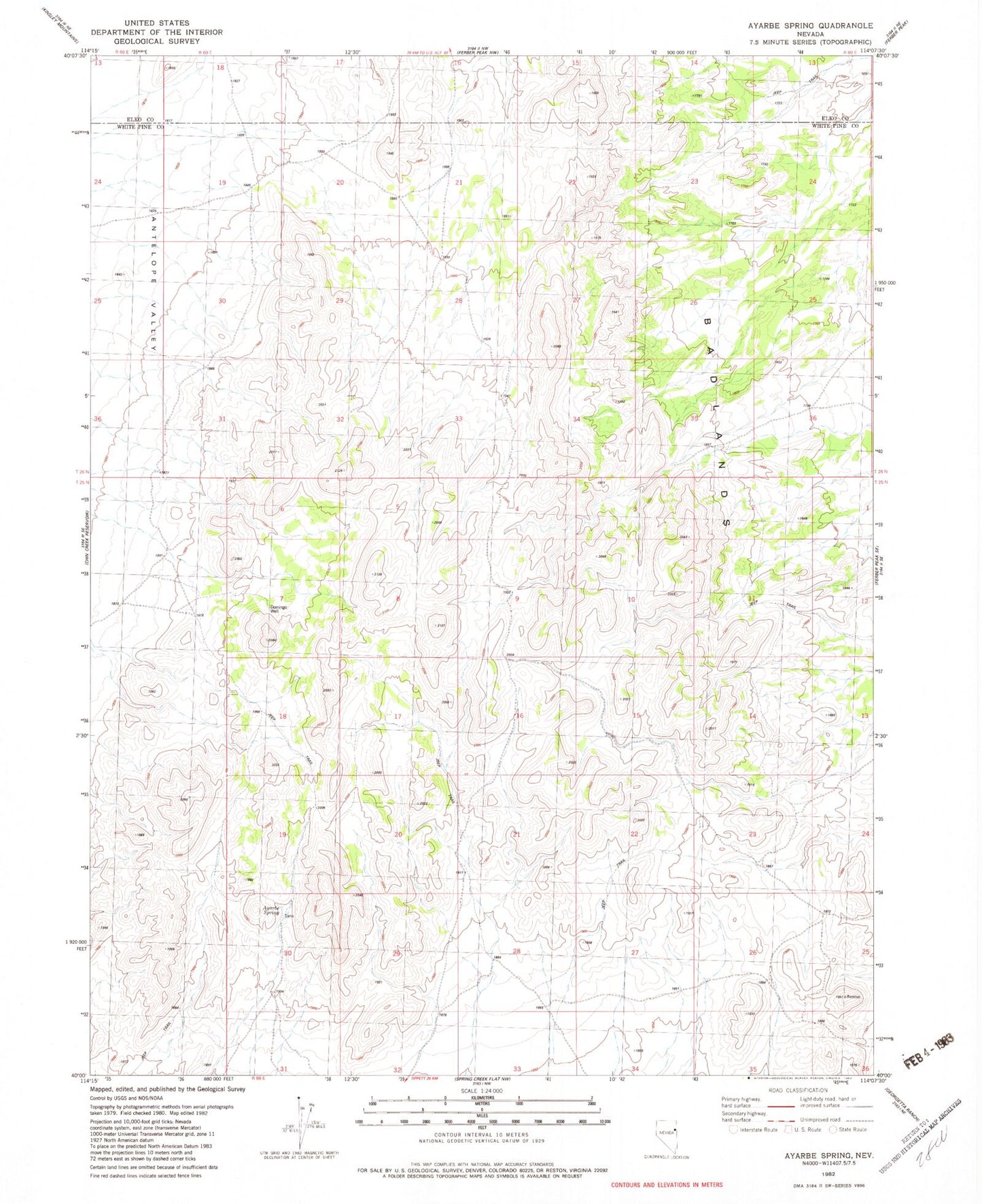 Classic USGS Ayarbe Spring Nevada 7.5'x7.5' Topo Map Image