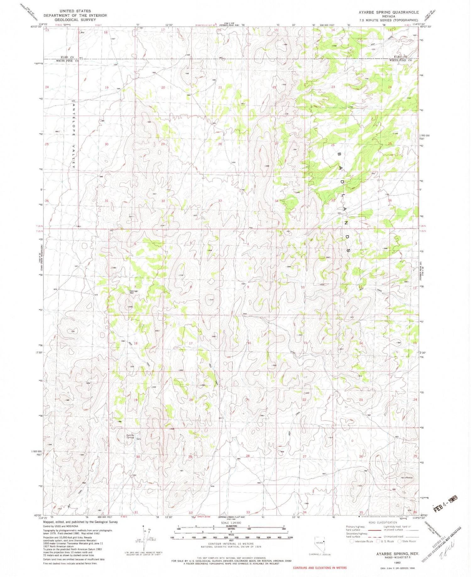 Classic USGS Ayarbe Spring Nevada 7.5'x7.5' Topo Map Image