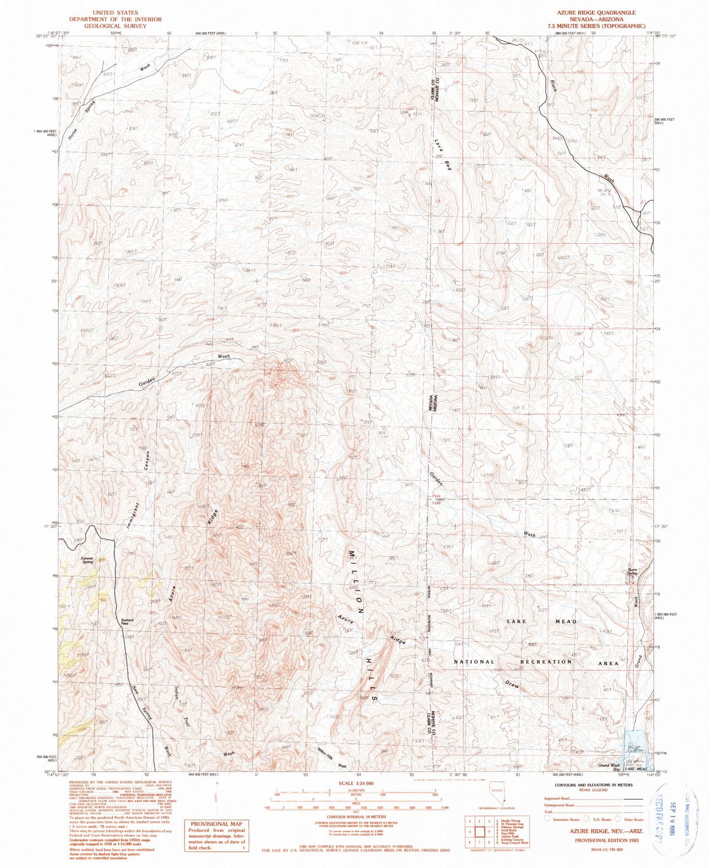 Classic USGS Azure Ridge Nevada 7.5'x7.5' Topo Map Image