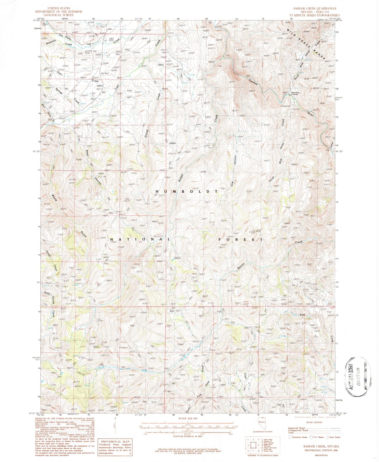 Classic USGS Badger Creek Nevada 7.5'x7.5' Topo Map Image