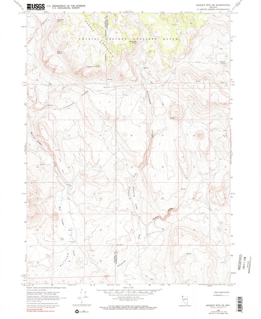Classic USGS Badger Mountain SE Nevada 7.5'x7.5' Topo Map Image
