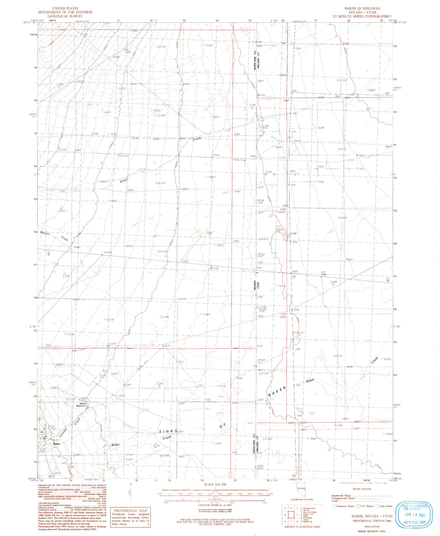 Classic USGS Baker Nevada 7.5'x7.5' Topo Map Image