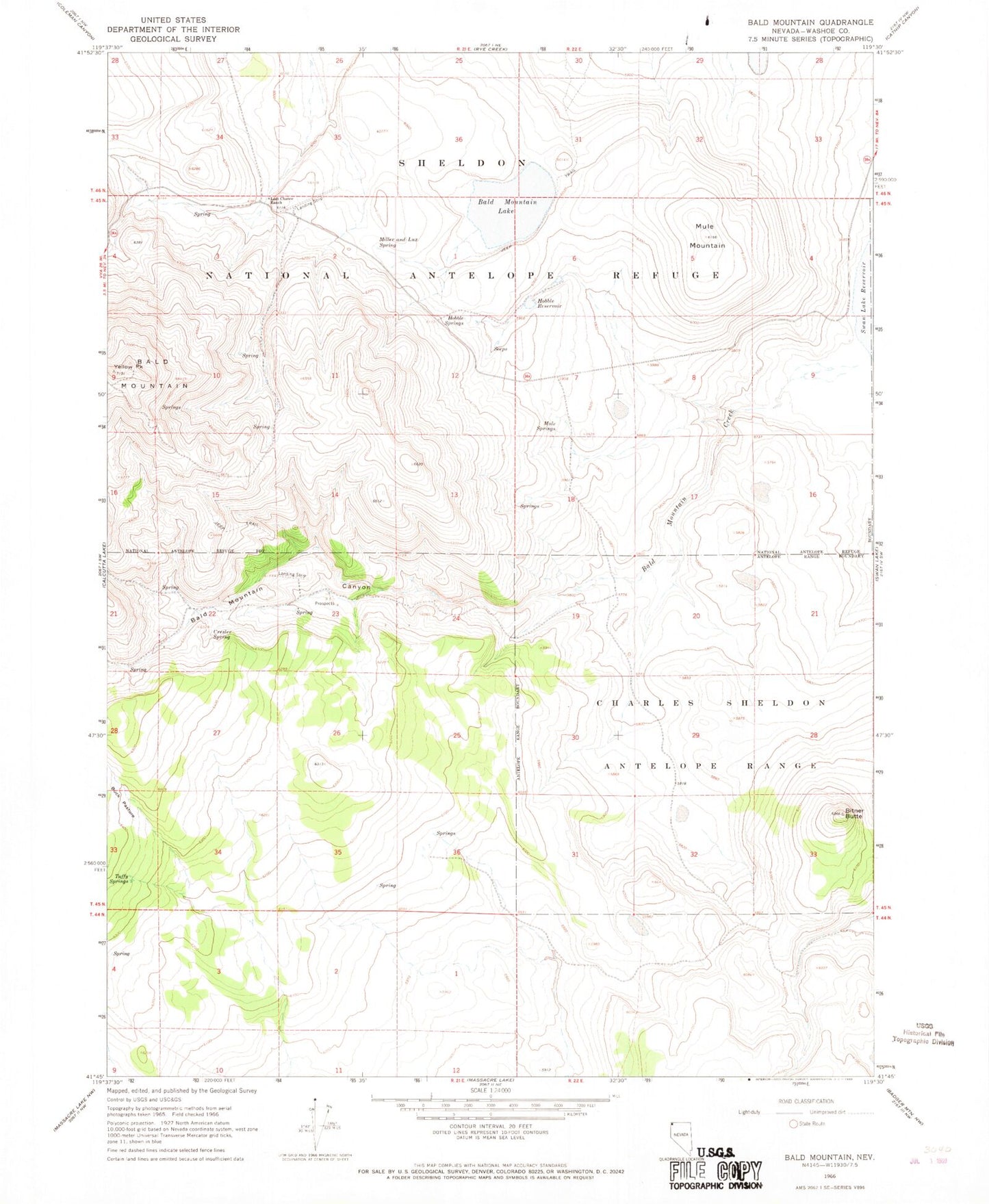Classic USGS Bald Mountain Nevada 7.5'x7.5' Topo Map Image