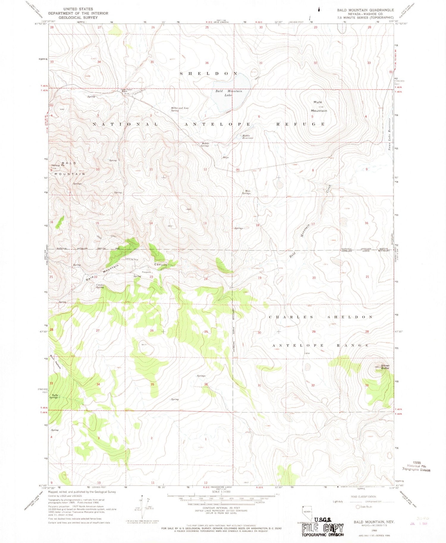 Classic USGS Bald Mountain Nevada 7.5'x7.5' Topo Map Image