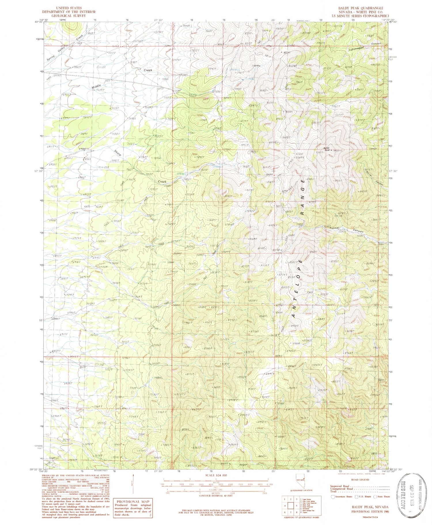 Classic USGS Baldy Peak Nevada 7.5'x7.5' Topo Map Image