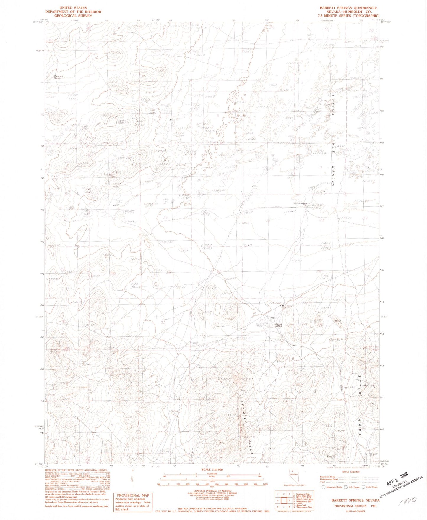 Classic USGS Barrett Springs Nevada 7.5'x7.5' Topo Map Image