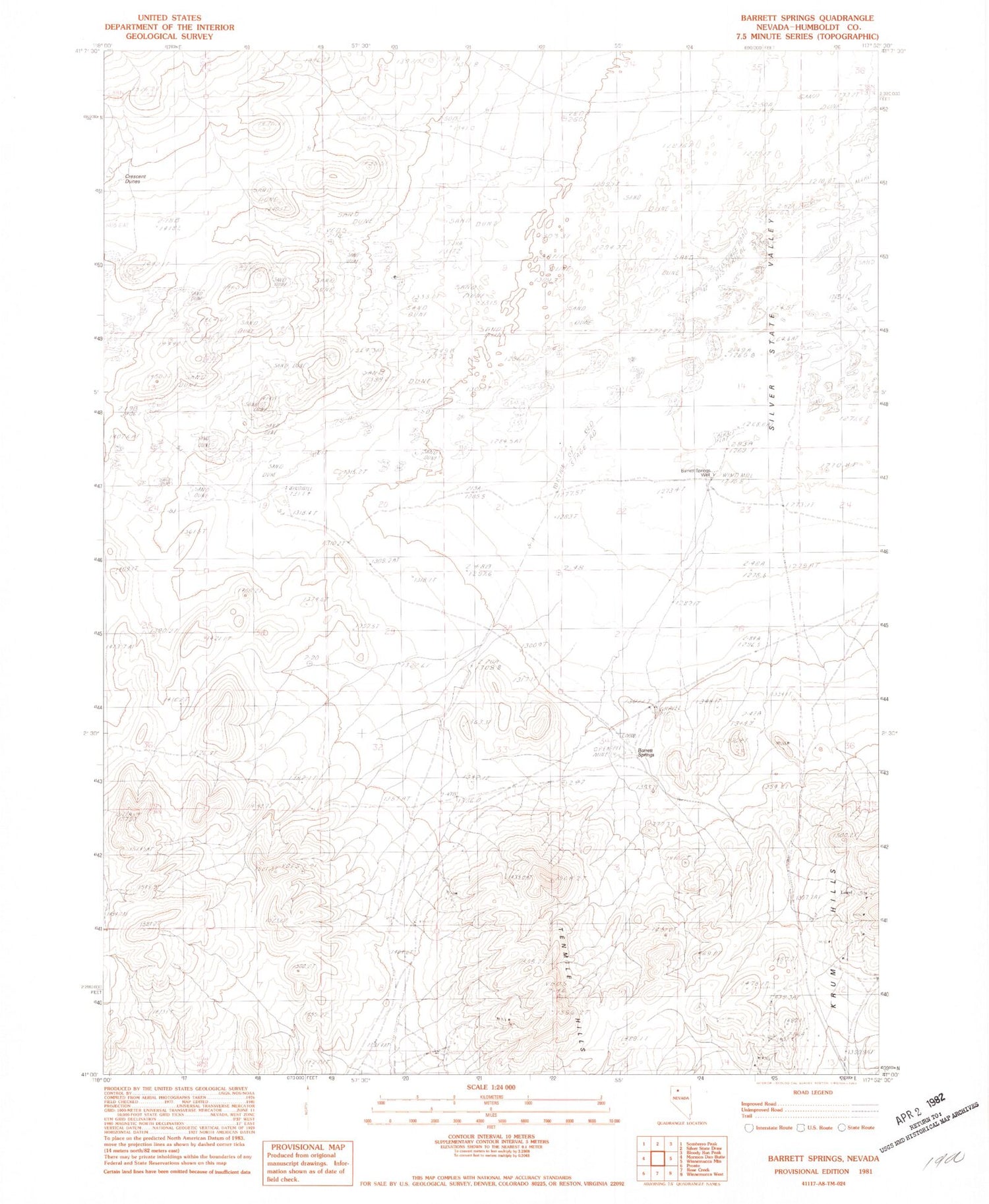 Classic USGS Barrett Springs Nevada 7.5'x7.5' Topo Map Image