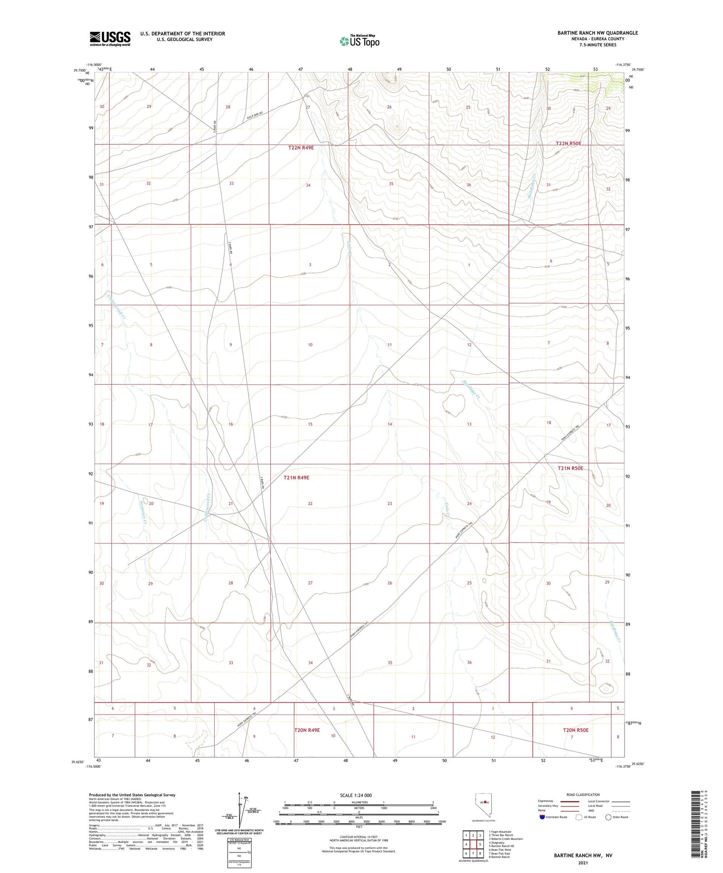 Bartine Ranch NW Nevada US Topo Map Image