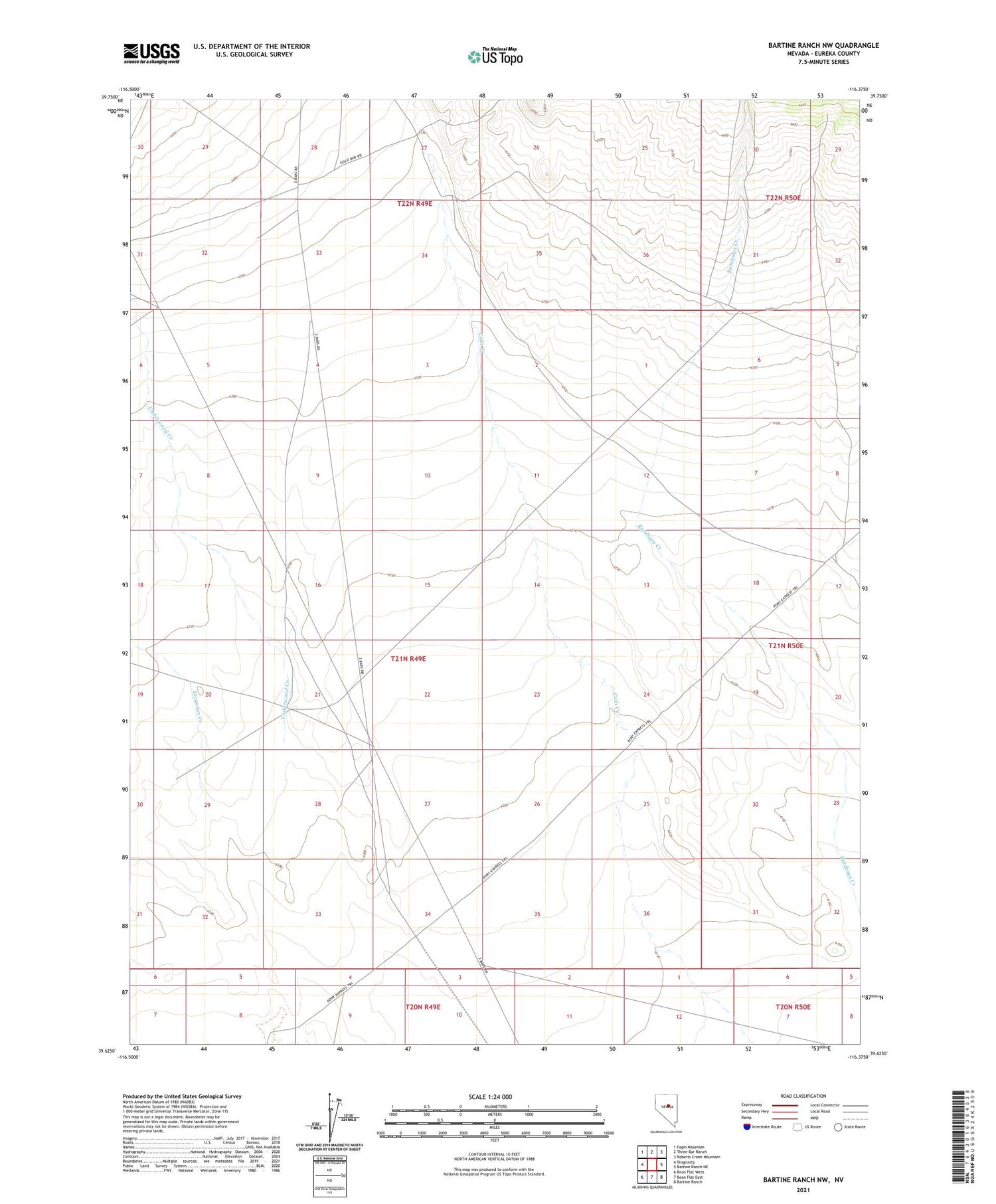 Bartine Ranch NW Nevada US Topo Map Image