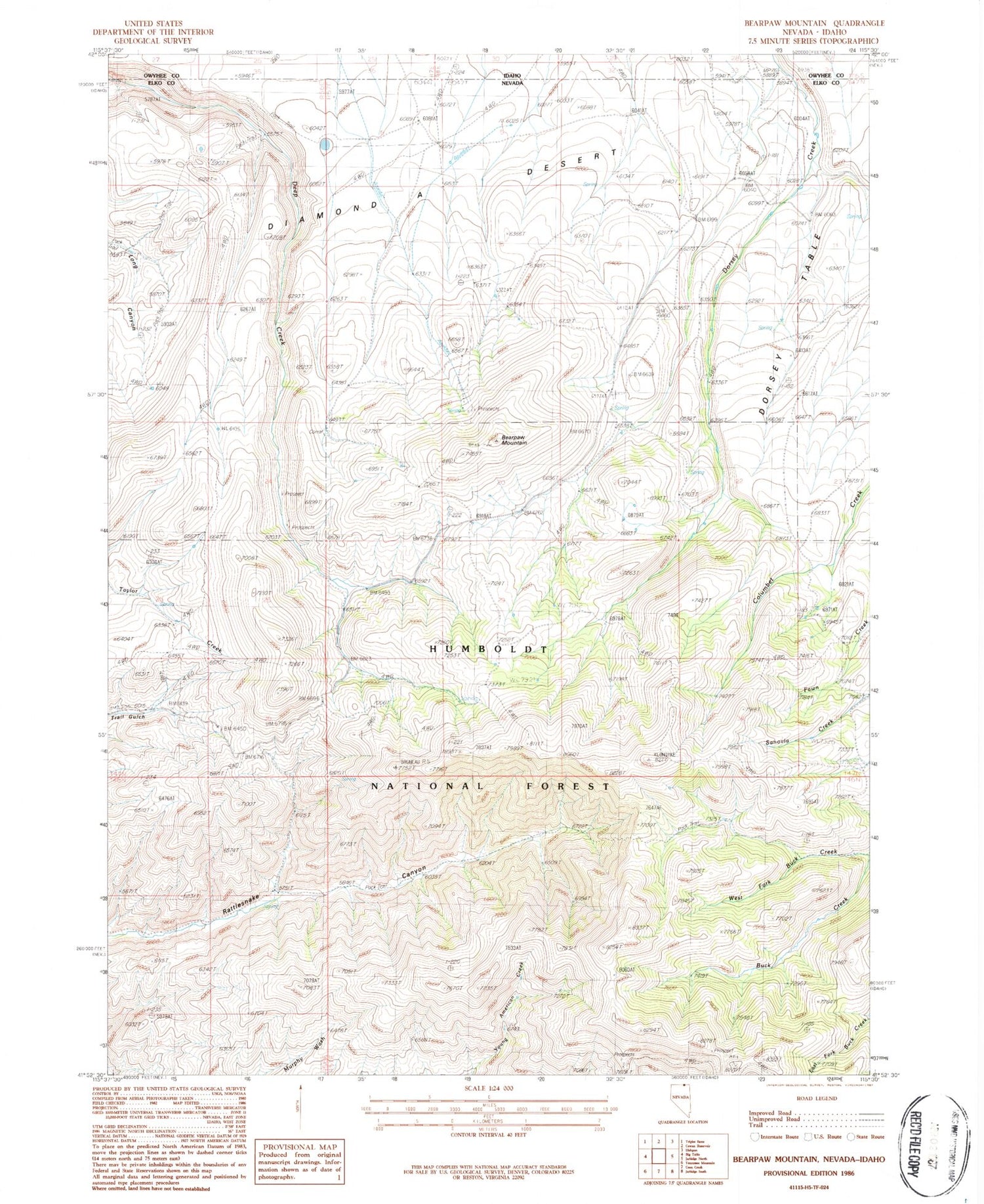 Classic USGS Bearpaw Mountain Nevada 7.5'x7.5' Topo Map Image