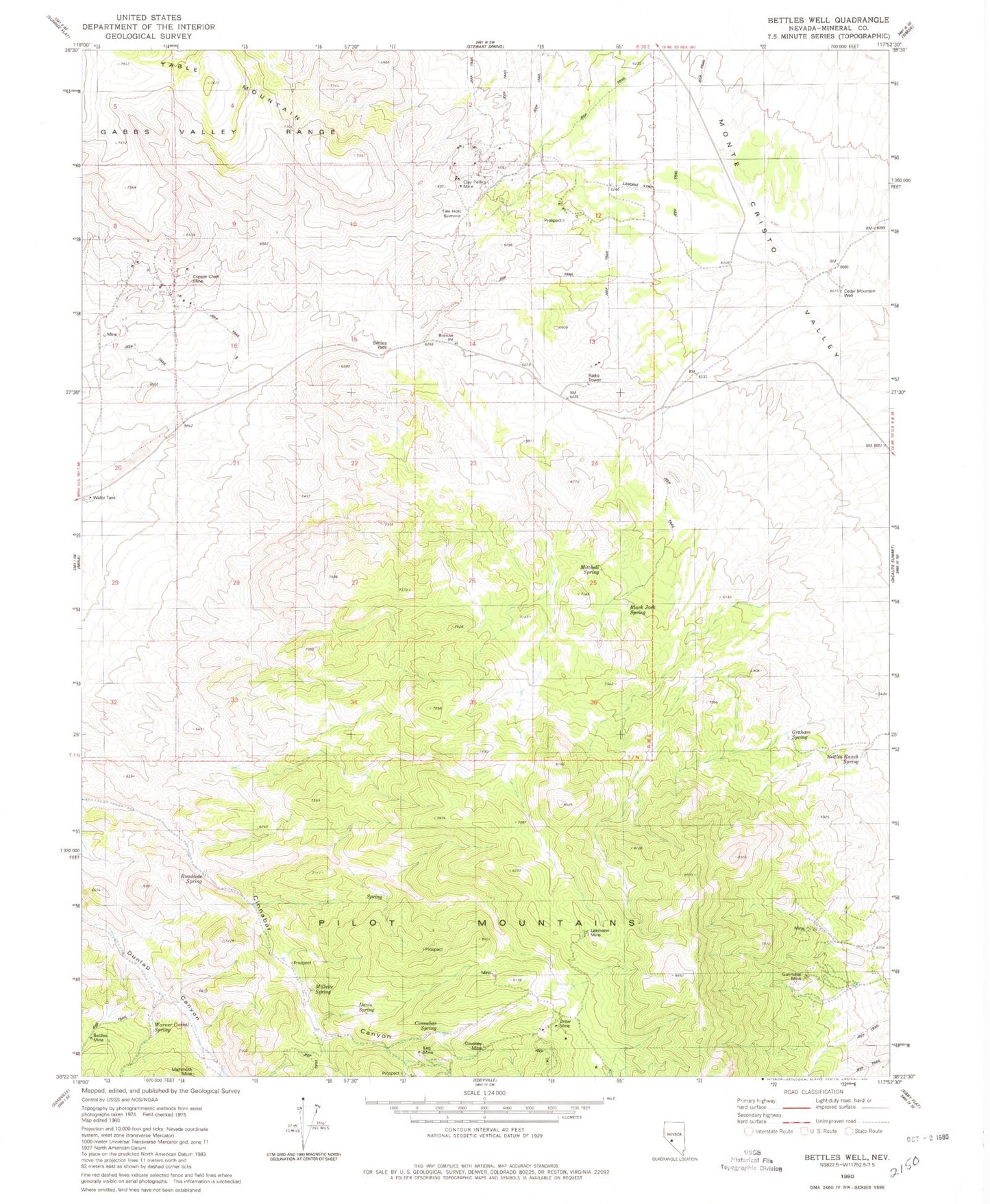 Classic USGS Bettles Well Nevada 7.5'x7.5' Topo Map Image