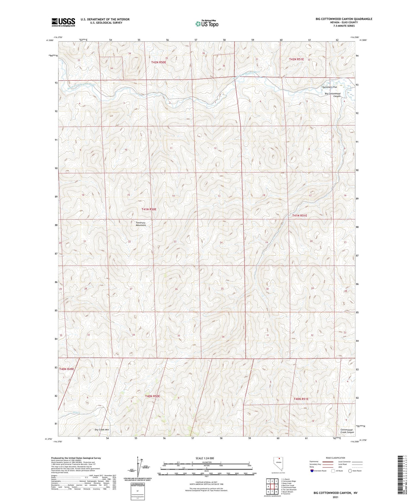 Big Cottonwood Canyon Nevada US Topo Map Image