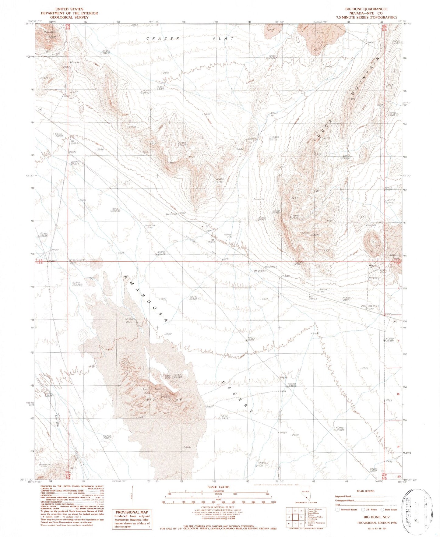 Classic USGS Big Dune Nevada 7.5'x7.5' Topo Map Image