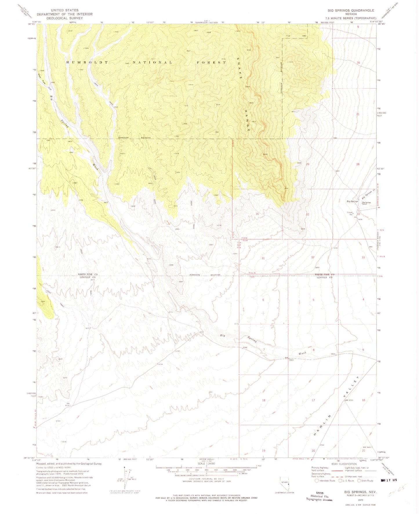 Classic USGS Big Springs Nevada 7.5'x7.5' Topo Map Image