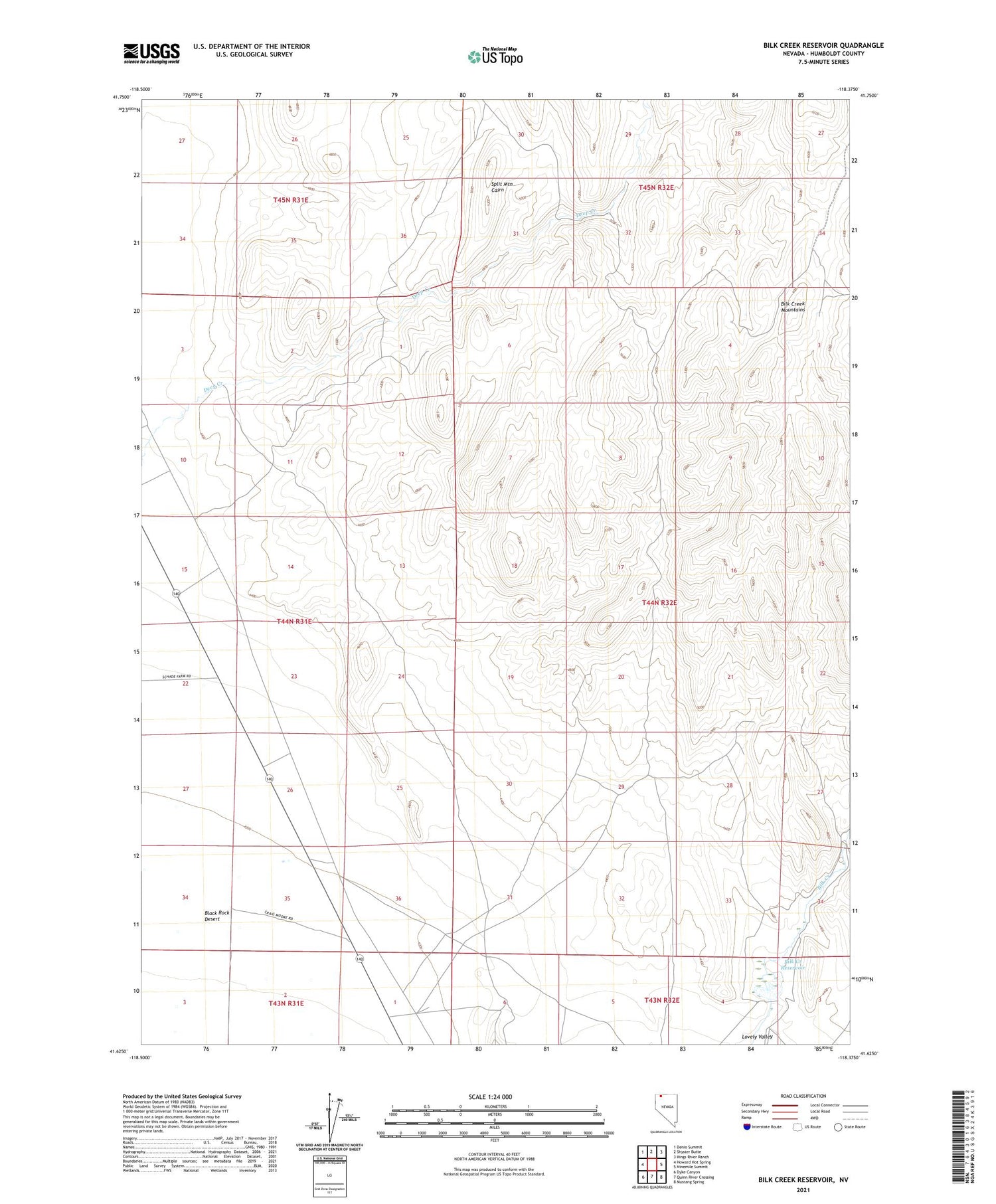 Bilk Creek Reservoir Nevada US Topo Map Image