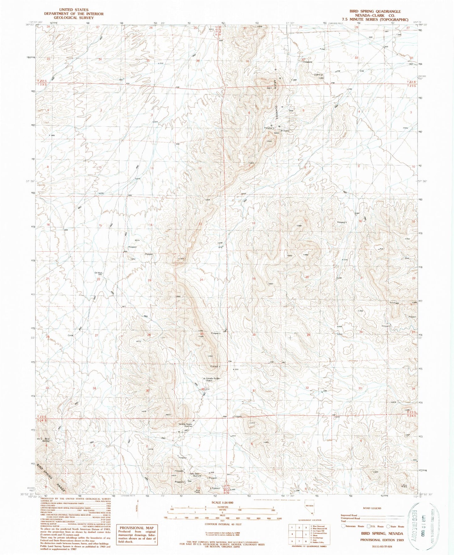 Classic USGS Bird Spring Nevada 7.5'x7.5' Topo Map Image
