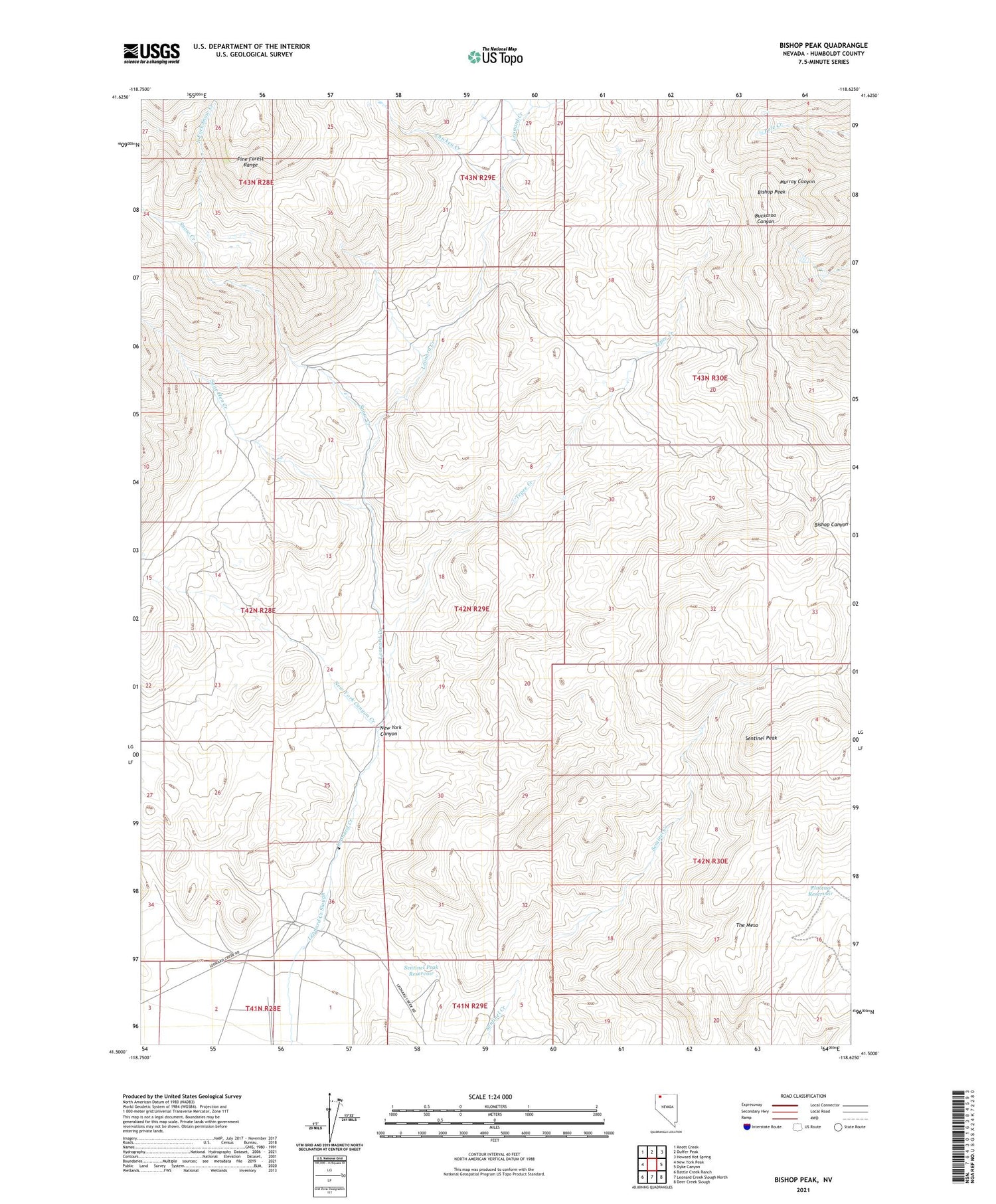 Bishop Peak Nevada US Topo Map Image